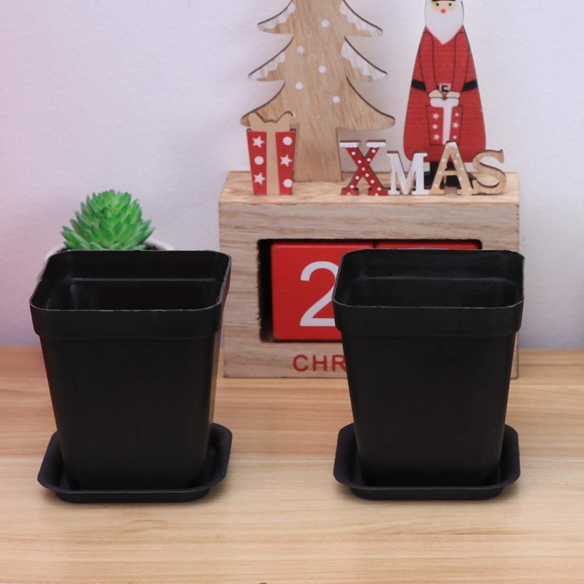 3-Piece Plastic Indoor Flower Pots Set with Drainage Trays - Square Planters for Houseplants, Succulents, Herbs - Perfect for Patio, Backyard, Balcony & Home Decor