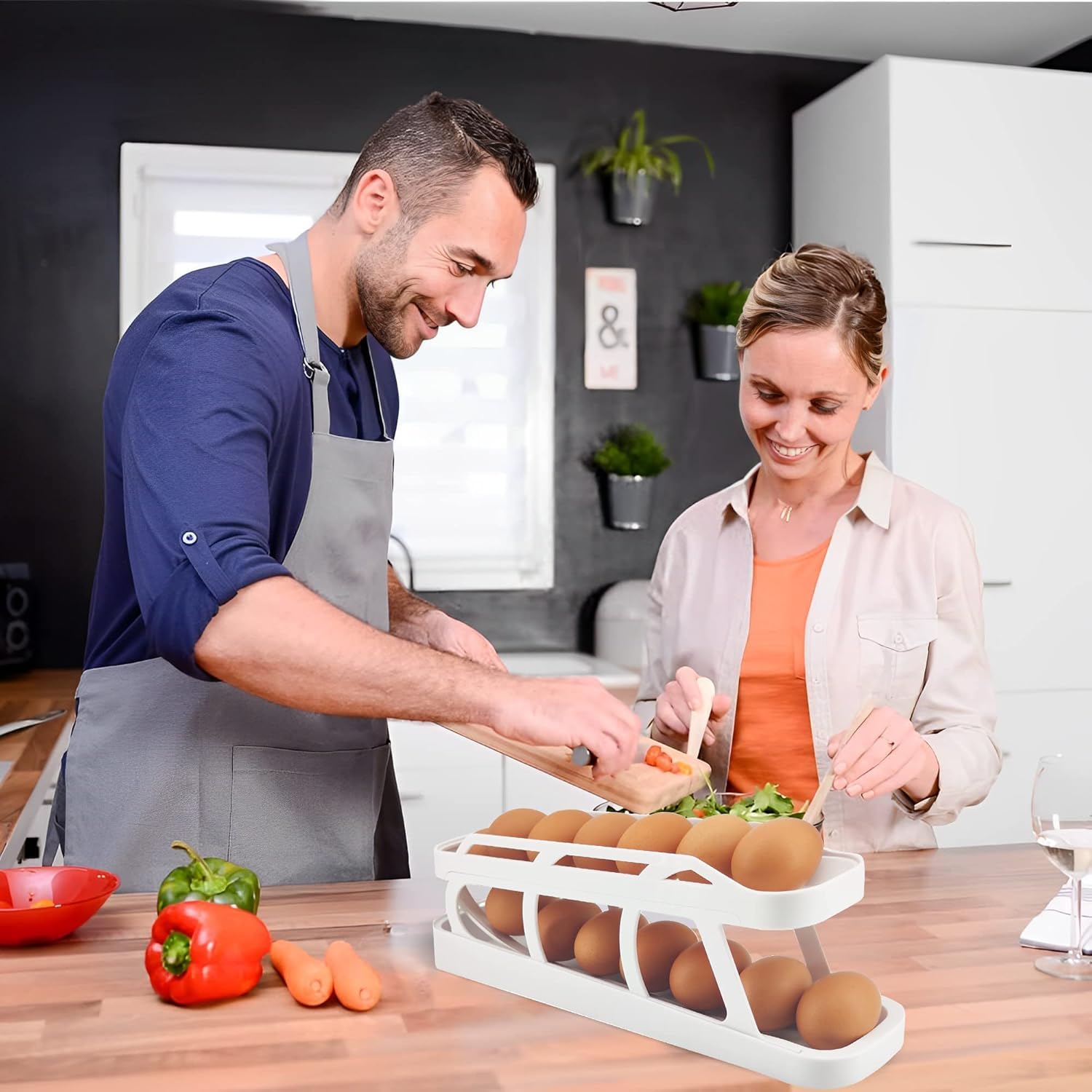 AVMPHD 2-Tier Automatic Rolling Egg Storage Container for Refrigerator - Space Saving Egg Holder with Anti-Slip Bottom for Fridge, Countertop & Cabinet | Perfect for Kitchen Organization & Fresh Egg Storage