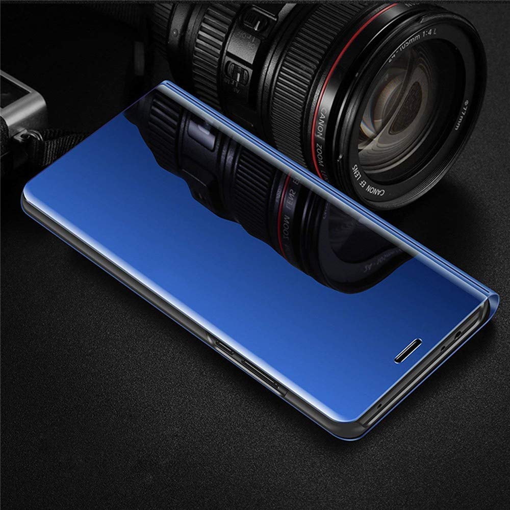 Premium Clear View Flip Cover for iPhone 13 Pro Max - Electroplated Mirror Finish, Scratchproof Full Body Protection, Slim PU Leather Case (Blue) - Perfect for Work, Travel & Everyday Use