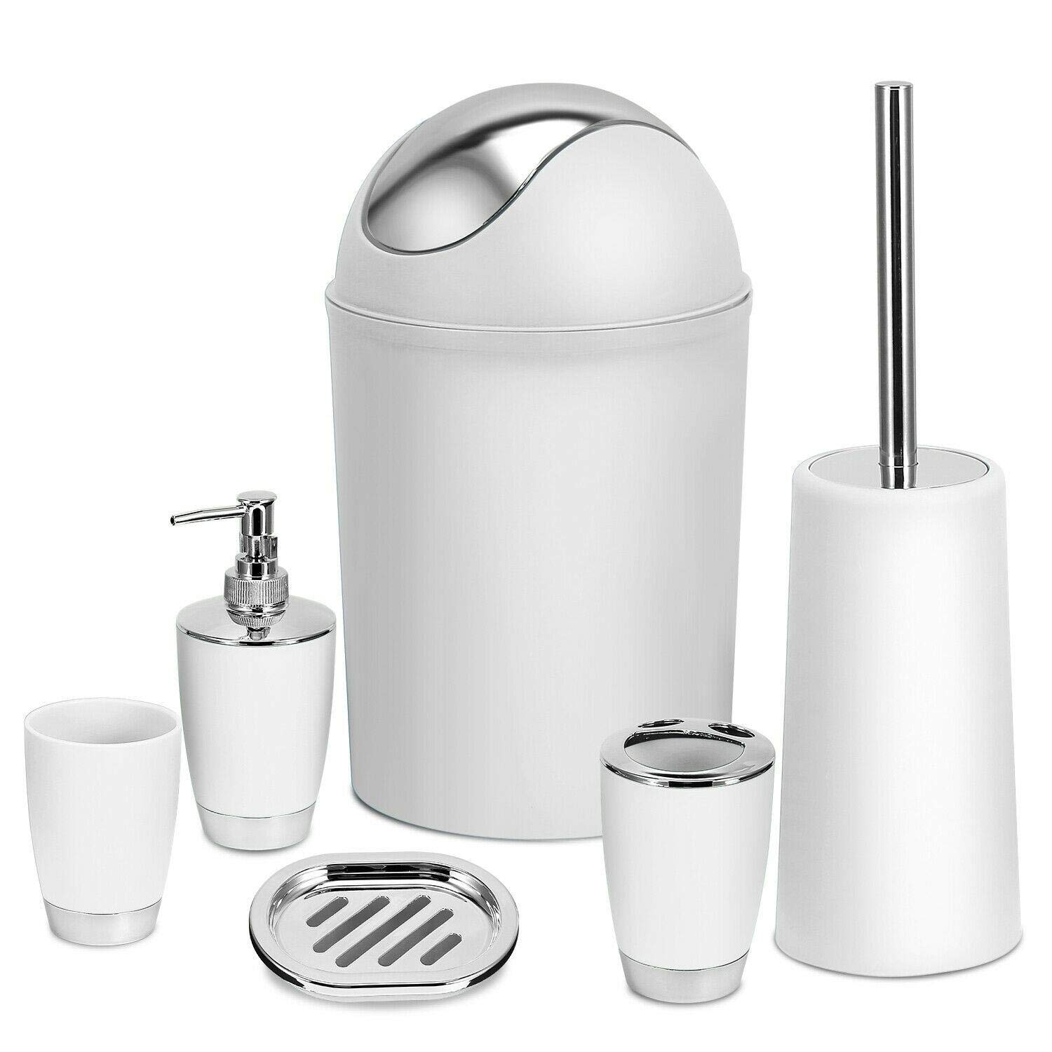 6-Piece Bathroom Accessories Set - Modern Vanity Organizer with Soap Dispenser, Toothbrush Holder & More - Countertop Decor for Home, Guest Bath & Restroom Essentials