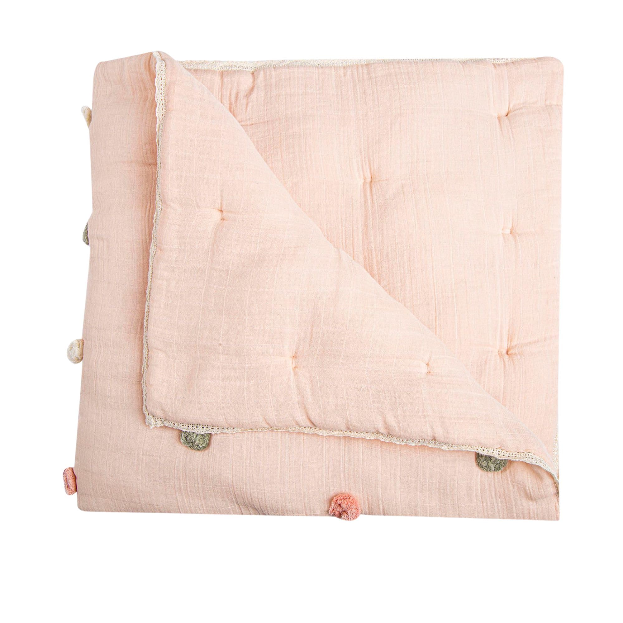 Soft Cotton Crane Baby Blanket with Pom Poms - 36