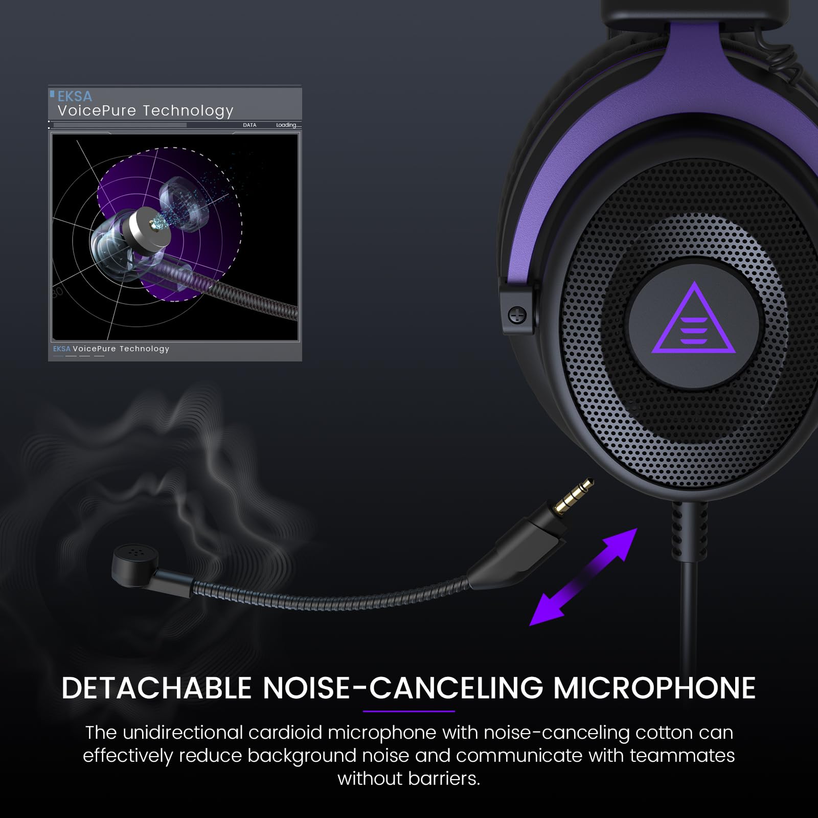 EKSA E900 Gaming Headset with Detachable Noise-Canceling Microphone - 3D Surround Sound Wired Headphones for PC, PS4, PS5, Xbox, Laptop (3.5mm Jack) - Perfect for Competitive Gaming, Streaming & Online Meetings