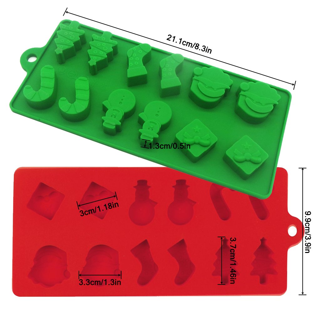 3 Pack Silicone Christmas Candy Molds for Holiday Baking - Reusable Red & Green Chocolate Molds for Cake Decorating, Cookies, DIY Desserts (Christmas Party, Gift Making, Home Baking)