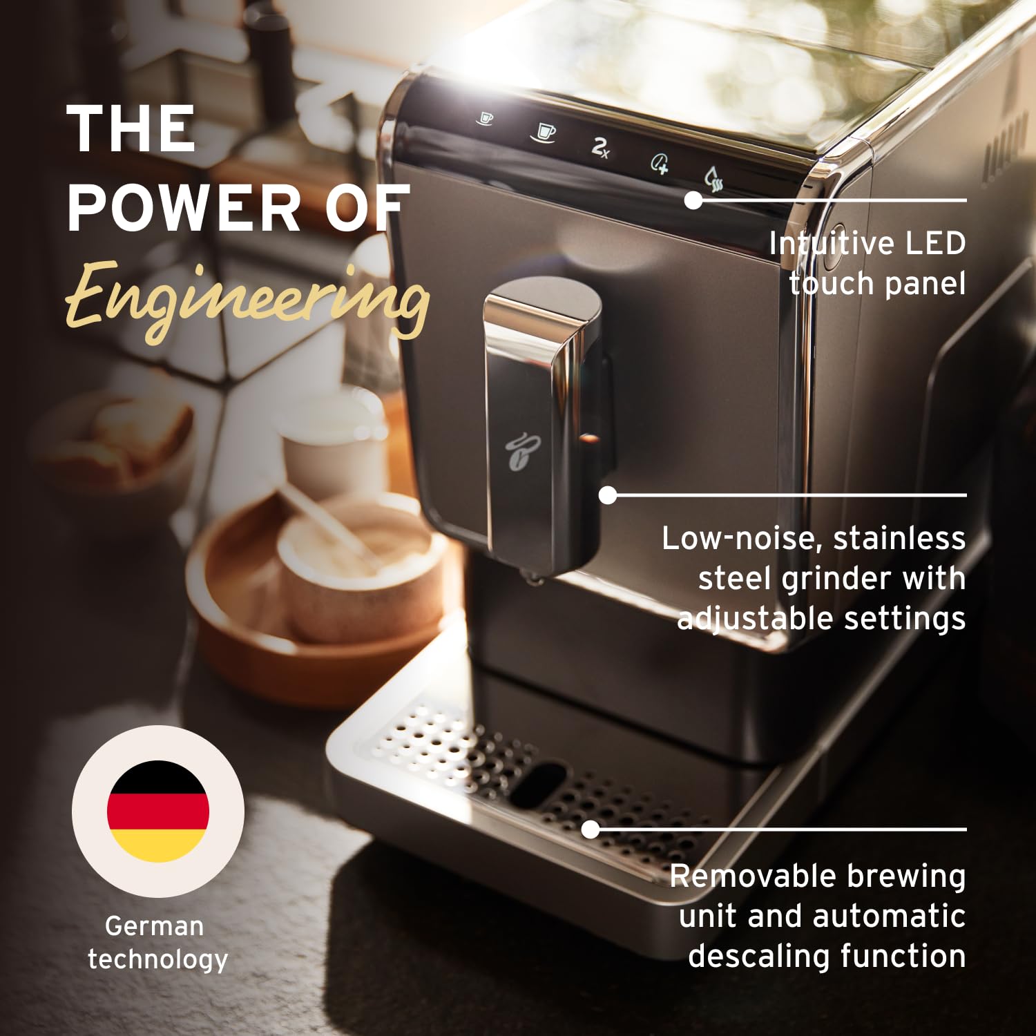 Tchibo Automatic Espresso and Coffee Machine with Built-in Grinder - No Coffee Pods Needed - Black - Perfect for Home, Office, and Cafe Use