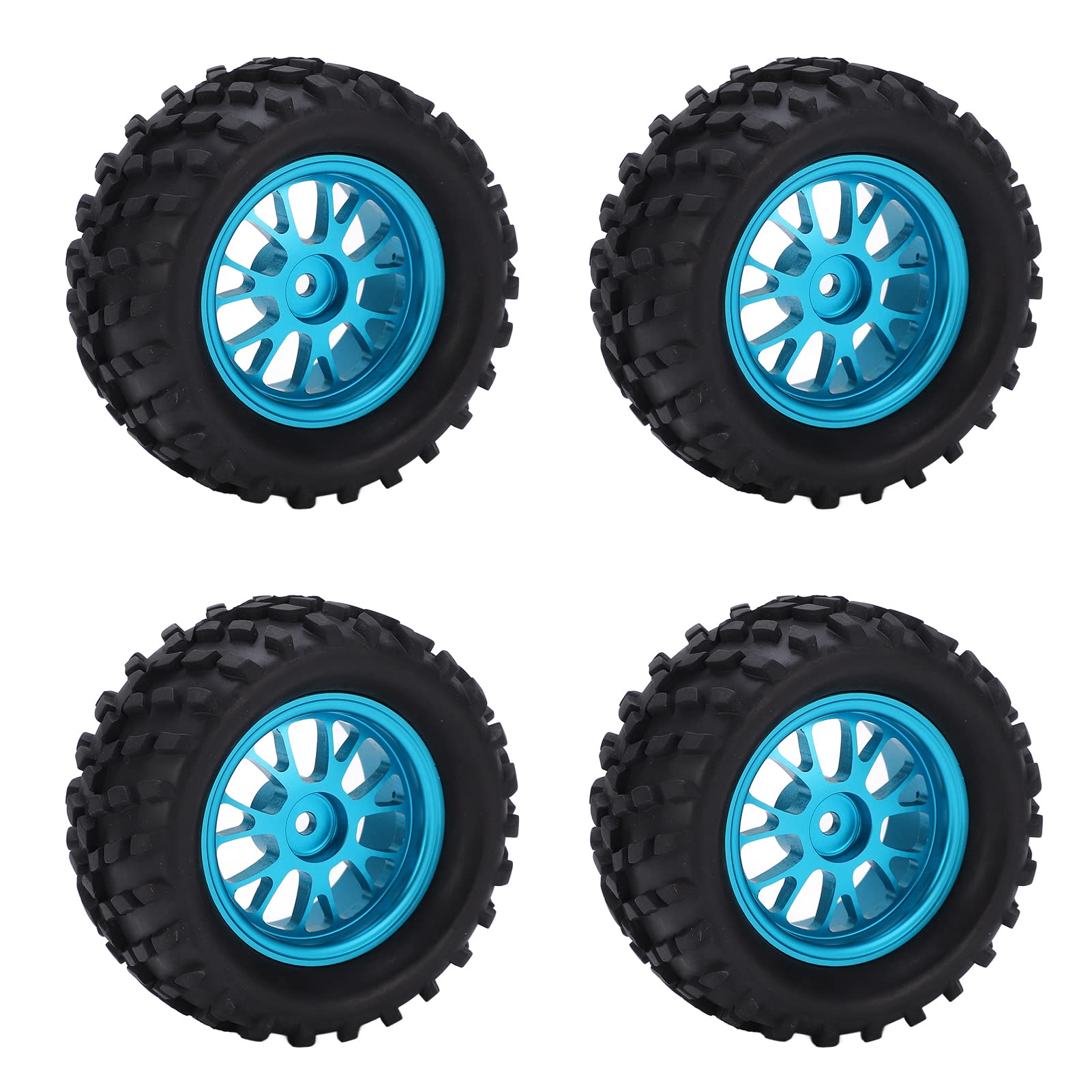 **High-Strength RC Rubber Tires & Wheel Rims (4pcs) – Durable Blue Off-Road Tires with Nuts for Wltoys 144001 1/14 Scale RC Car – Perfect for Racing, Crawling & Outdoor Adventures**