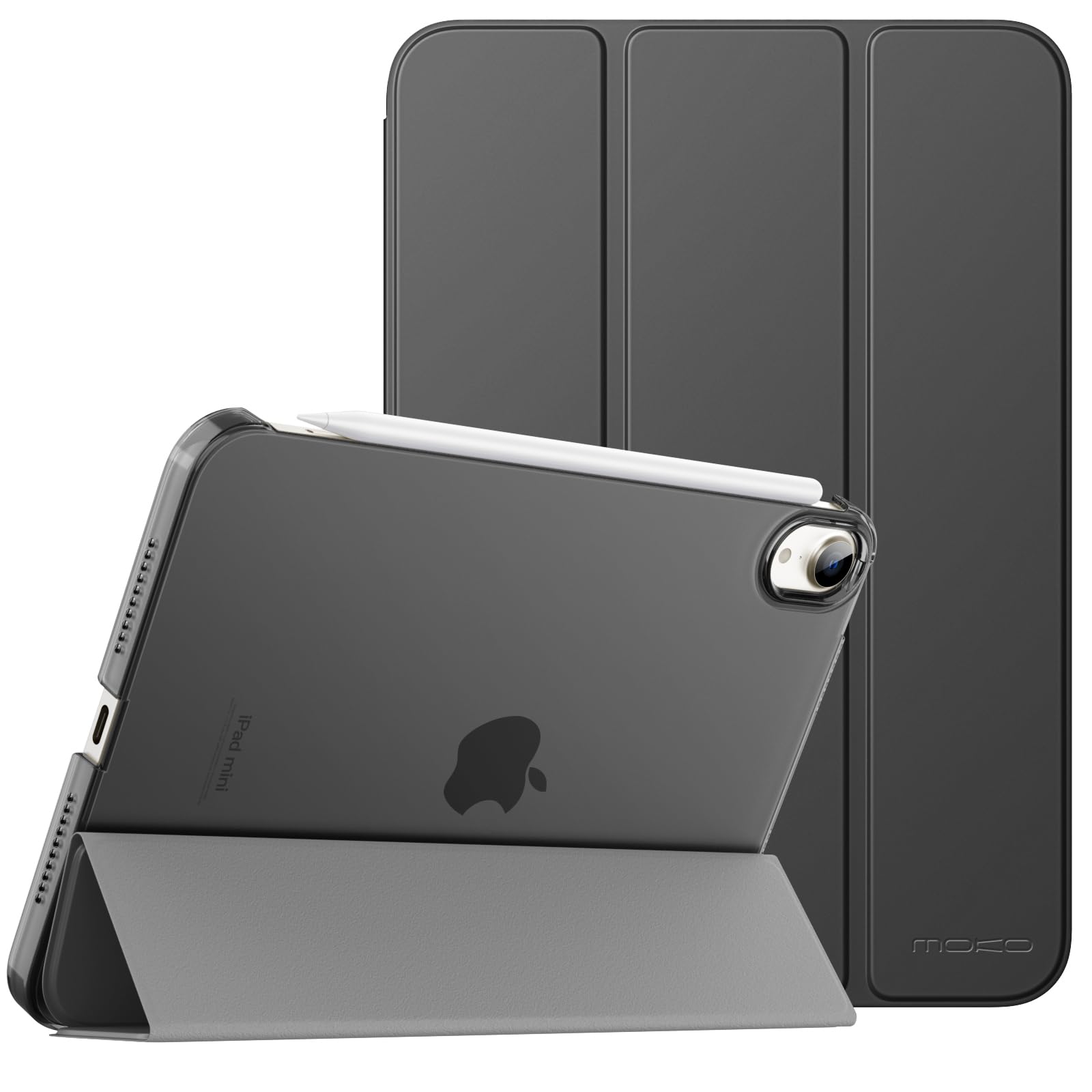 MoKo Slim Lightweight iPad Mini 7 (A17 Pro) & iPad Mini 6 Case - 8.3 Inch Protective Hard Back PC Shell Cover with Stand | Auto Wake/Sleep | Touch ID Compatible | Space Gray | Perfect for Work, Travel & Home Use