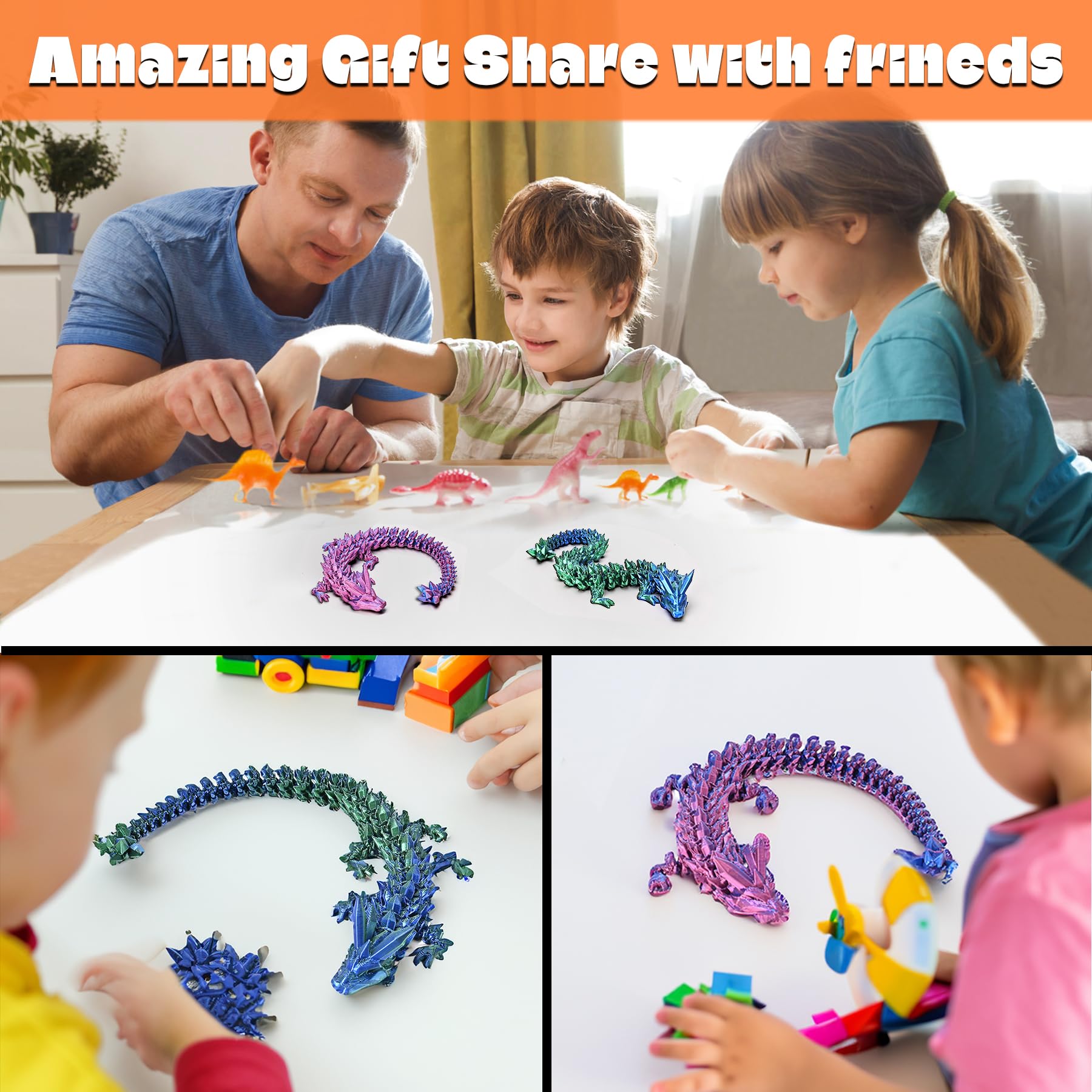 3D Printed Crystal Dragon Fidget Toys - 2PCS for Home & Office Decor