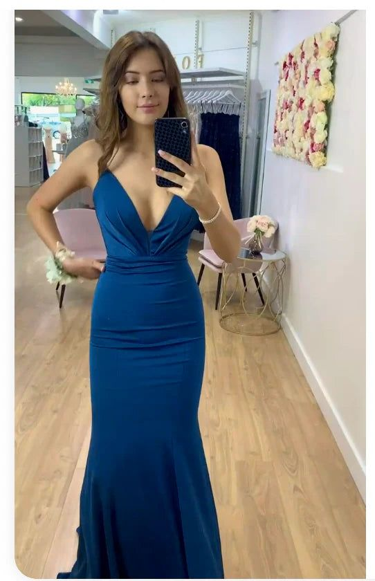 Elegant Blue Mermaid Prom Dress for Women - Formal Evening Gown with Sequins - Perfect for Homecoming, Prom Night & Special Occasions