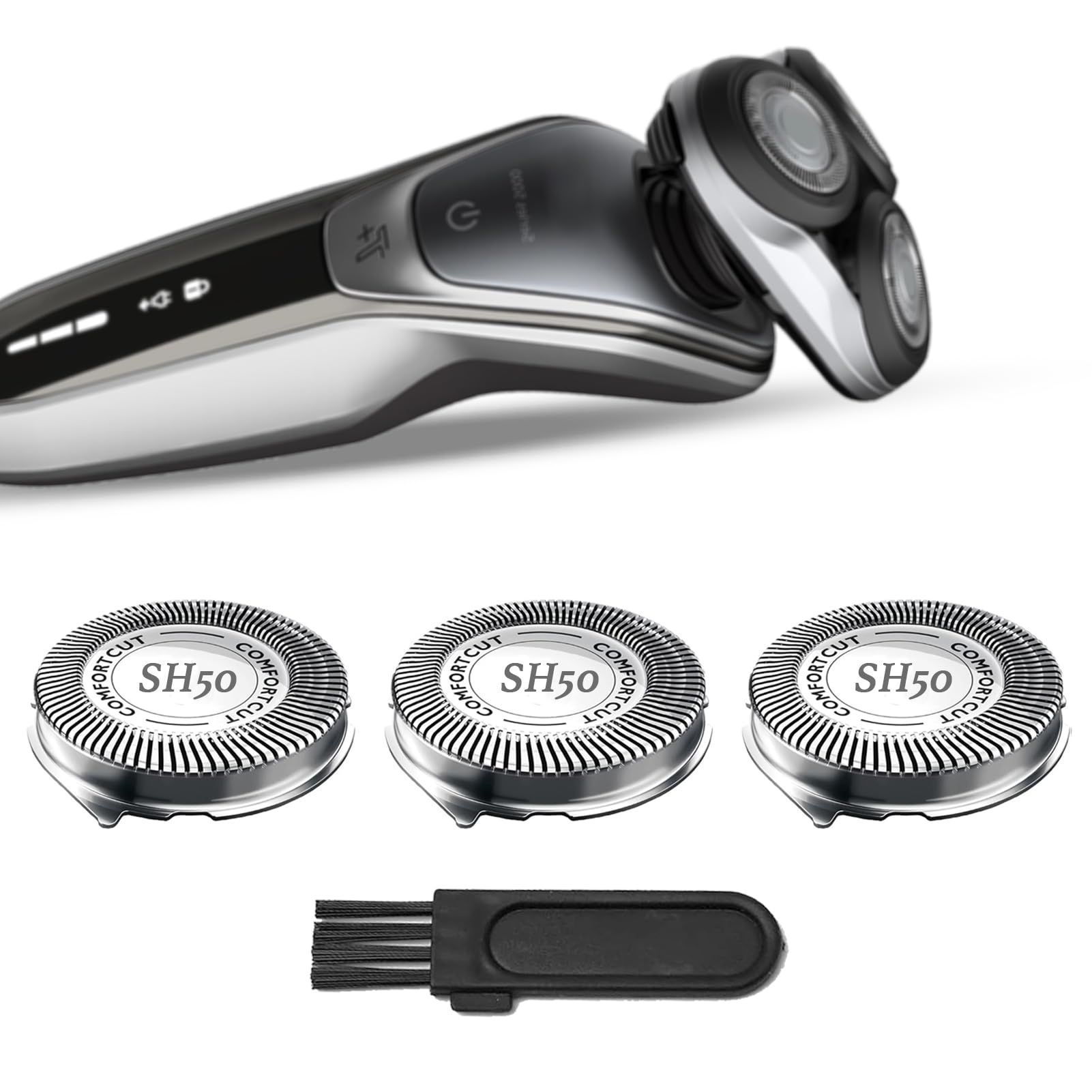 SH50 Replacement Heads for Philips Series 5000 Electric Shavers - 3 Pack High Performance Rotary Blades for Fast, Smooth & Close Shave - Perfect for Travel, Daily Grooming & Sensitive Skin Care