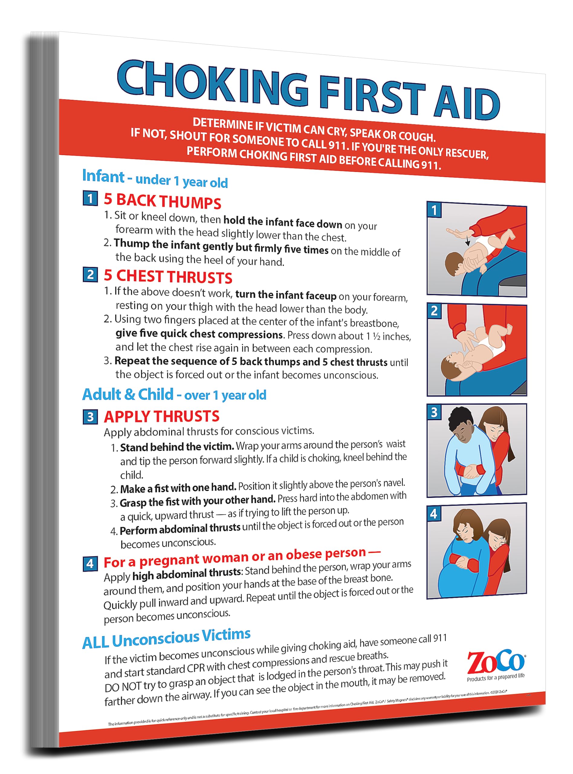 20 Pack Choking First Aid Posters - Laminated Heimlich Maneuver Charts (17