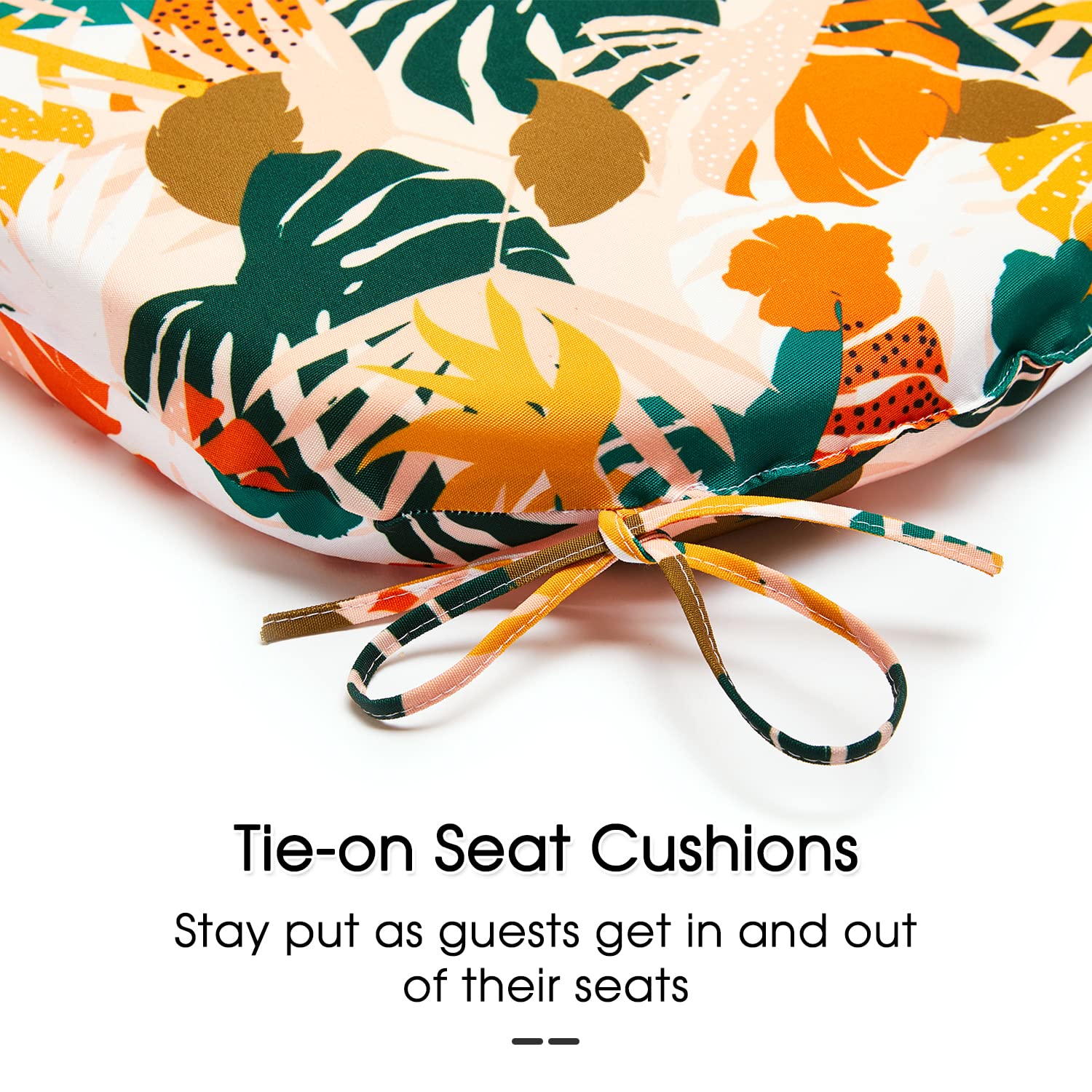 Premium Outdoor Chair Cushions Set of 4 - Water Resistant Patio Furniture Cushions with Secure Ties (17x16x2 Inch) - Colorful Leaf Pattern - Perfect for Garden, Deck, Poolside & Patio Relaxation