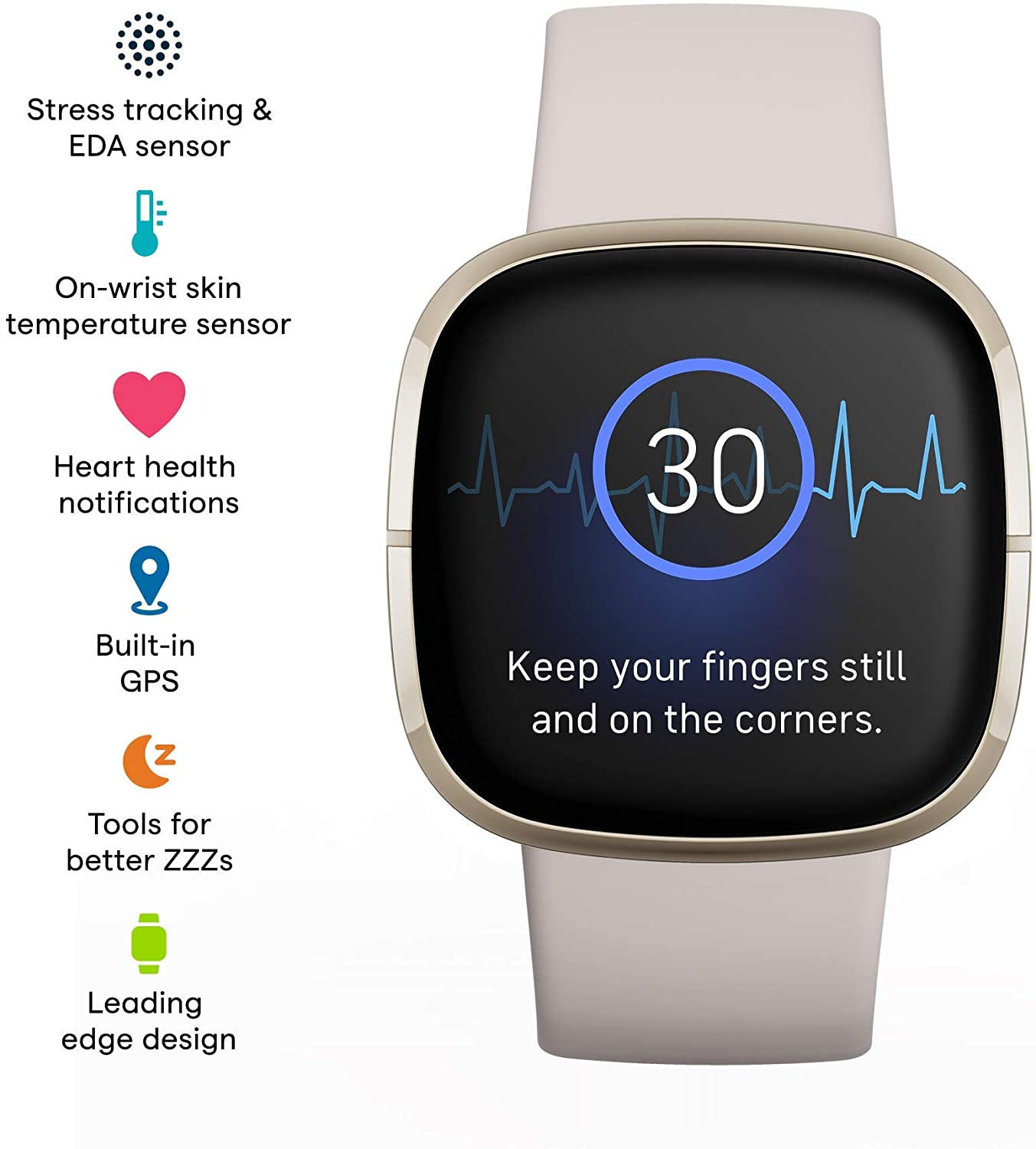 Fitbit Sense Advanced Health & Fitness Smartwatch with ECG, Stress Sensor, 24/7 Heart Rate & SpO2 Monitoring - Renewed Like New (White/Gold) | Perfect for Workouts, Sleep Tracking & Daily Activity Monitoring