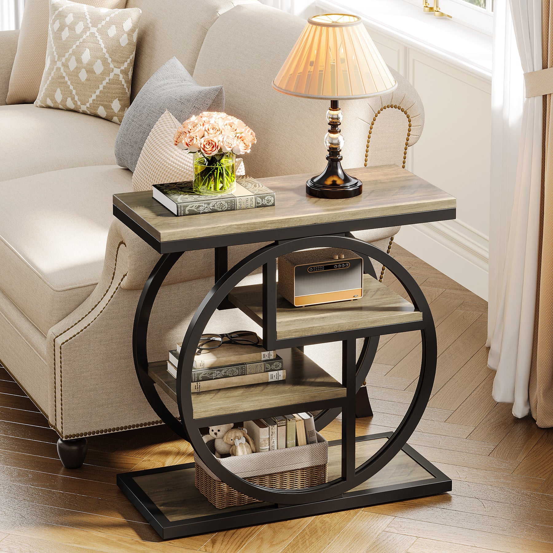 4-Tier Wooden End Table with Storage Shelves - Modern Side Table for Living Room, Bedroom & Office - Perfect for Organizing Books, Plants & Decor