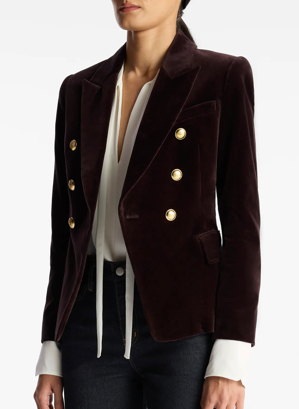 Women's Chelsea Velvet Tailored Blazer Jacket - Chocolate Brown for Office Wear & Evening Events