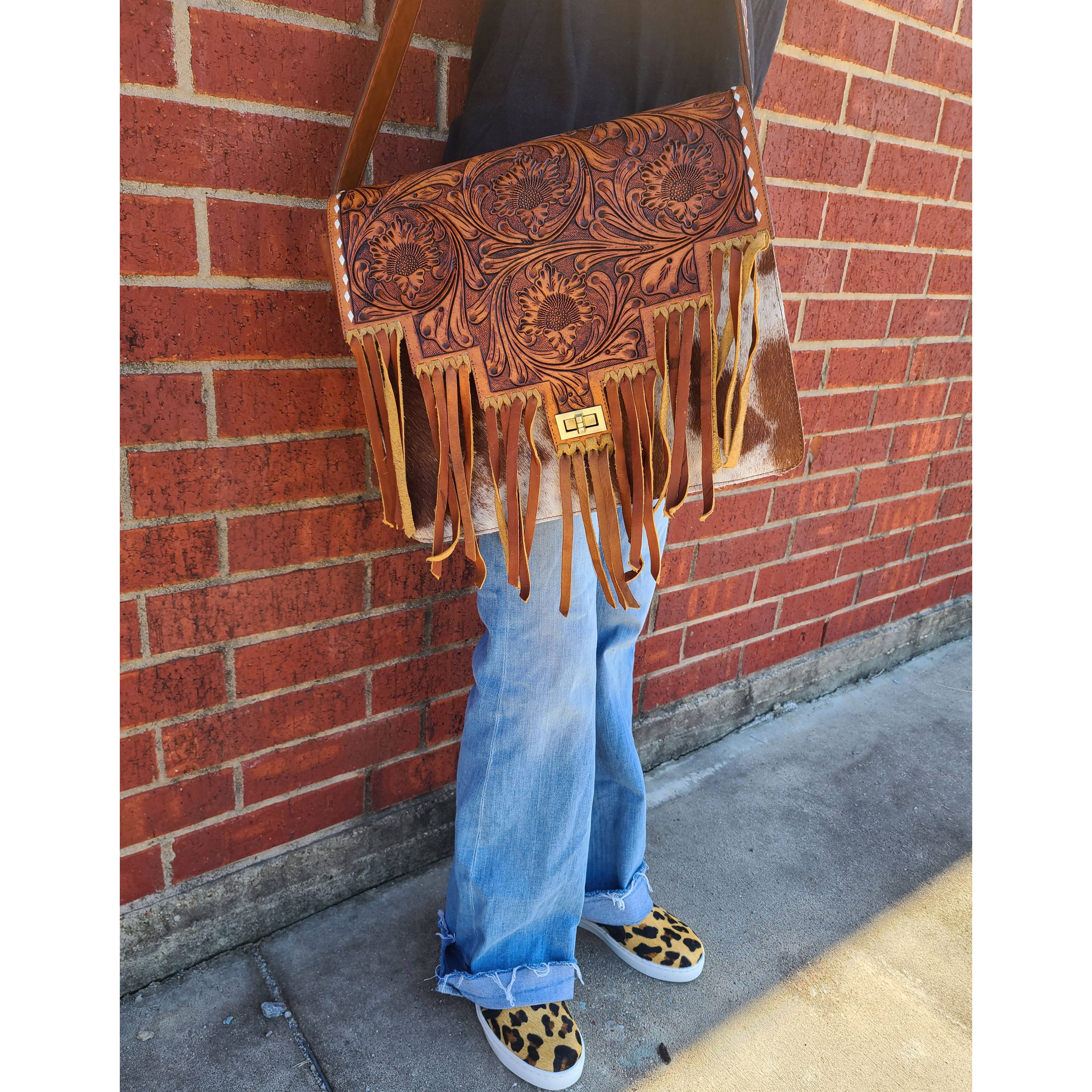American Darling Conceal Carry Cowhide & Tooled Leather Briefcase Tote Bag for Women - Premium Work Bag, Office Organizer & Travel Accessory