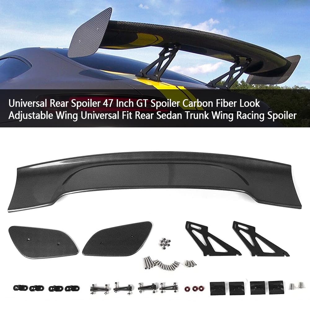 47 Inch Universal GT Wing Rear Trunk Spoiler - Carbon Fiber Look Car Spoiler for Enhanced Style & Aerodynamics | Perfect for Sports Cars, Tuners & Performance Vehicles
