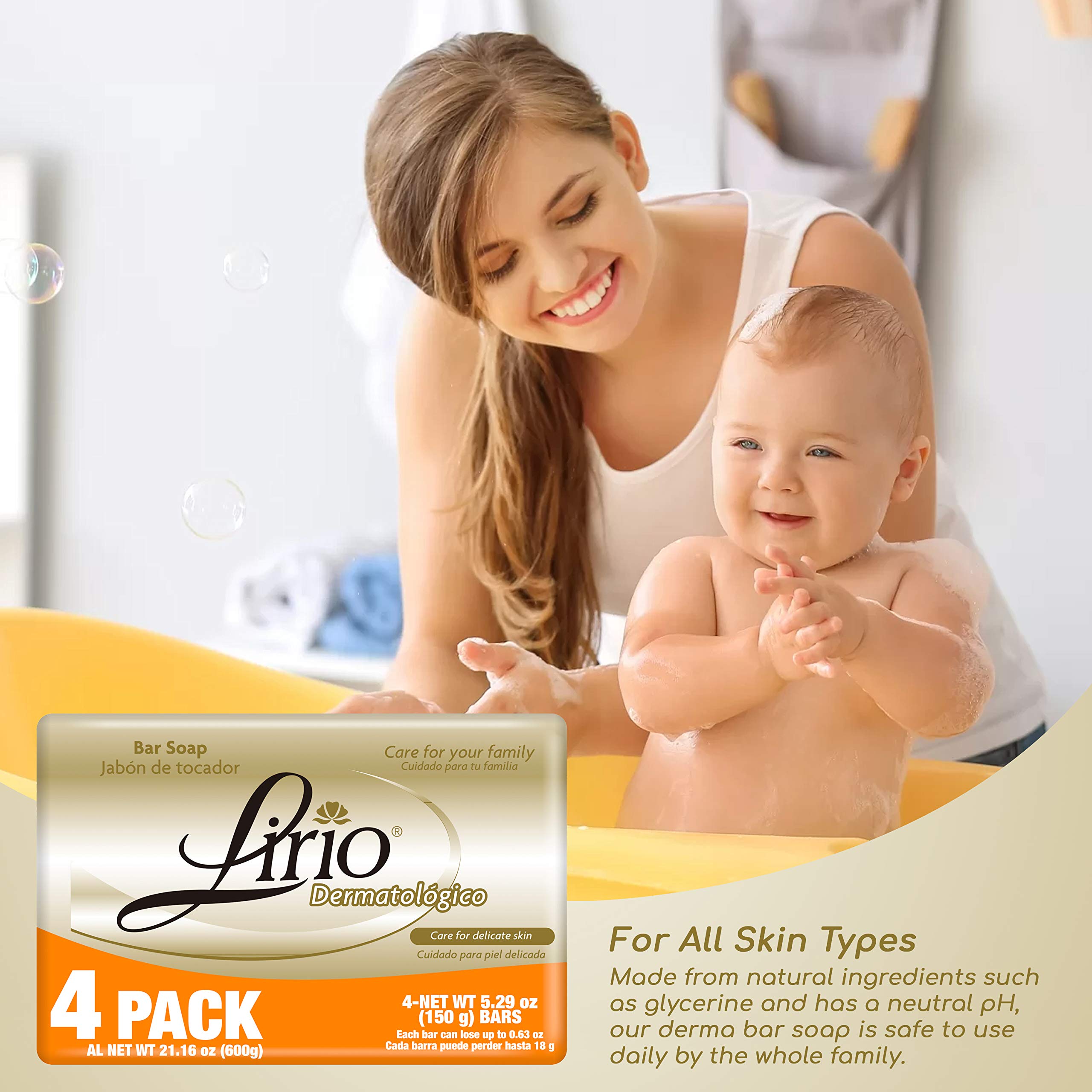 Lirio Derma Bar Soap - Dermatologist Recommended Body Soap for Sensitive Skin, 5.3 Oz (Pack of 4) - Gentle Cleansing for Dry, Itchy Skin & Eczema Relief - Perfect for Daily Shower & Bath Use