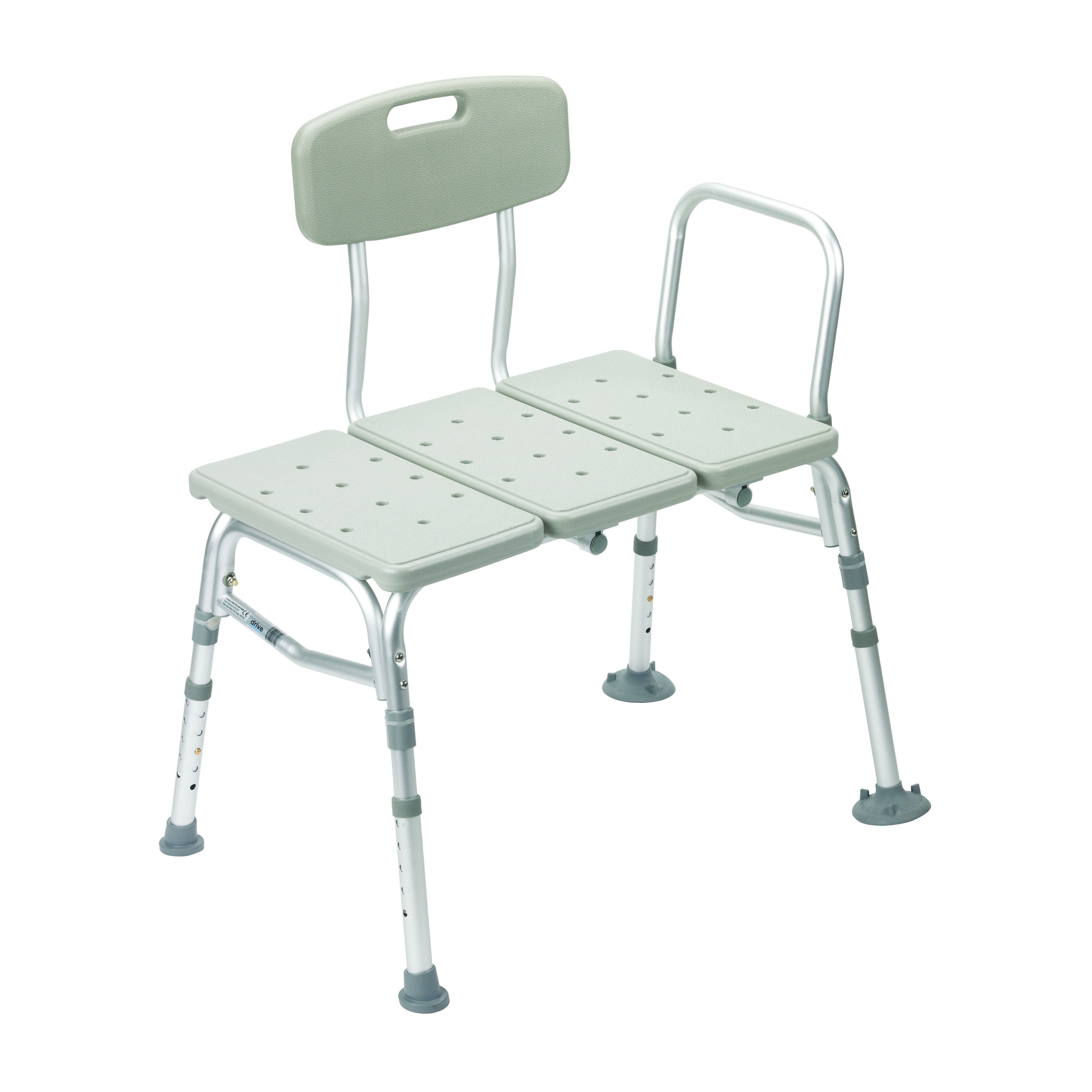 3-Piece Transfer Bench for Elderly & Disabled - Shower & Bathroom Safety Mobility Aid - Non-Slip Adjustable Height Shower Seat with Backrest & Handles