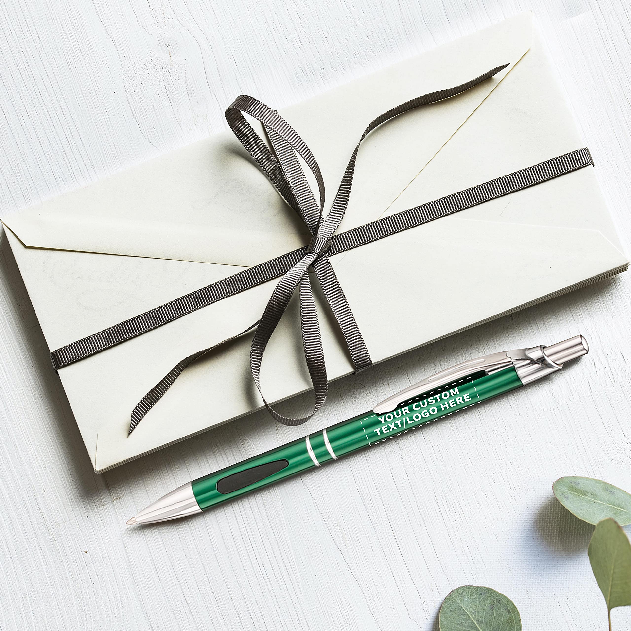 100 Pack Black Ink Metal Pens with Custom Text & Logo - Retractable Ballpoint Pens with Silver Accents - Premium Office & School Supplies for Business Gifts, Promotions & Everyday Writing