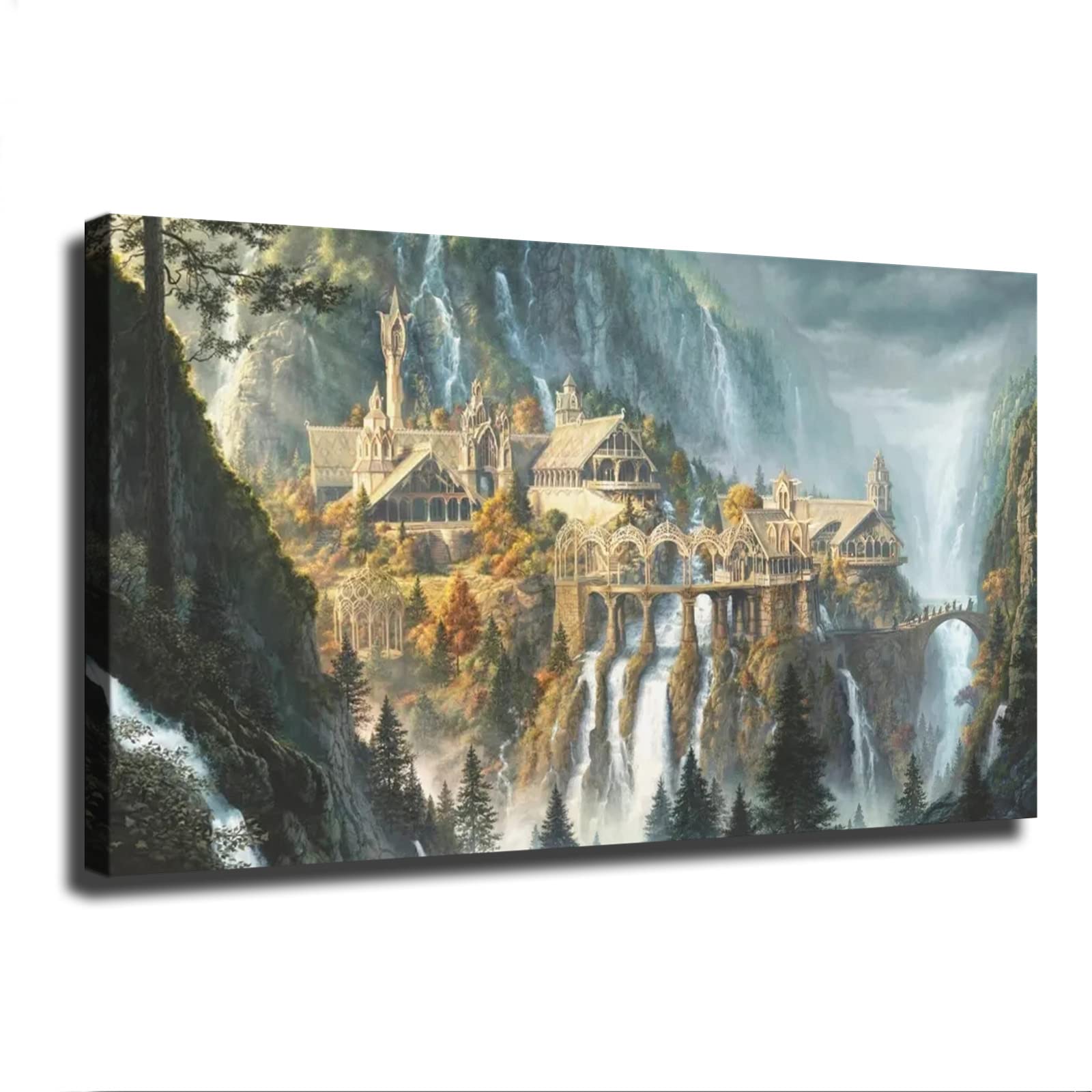 Rivendell Waterfalls Canvas Wall Art - Premium HD Printed Poster for Home Decor, Framed & Frameless Options (24x36 Inches) - Perfect for Living Room, Bedroom & Office Wall Decoration