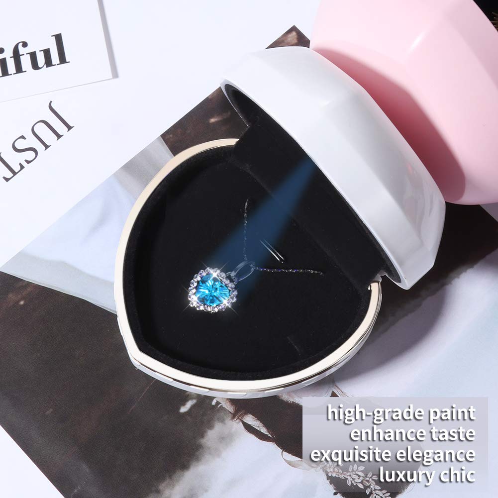 LED Heart Shaped Jewelry Gift Box - Elegant Velvet Ring Display Case with Lights for Diamond Pendant Necklace | Perfect for Wedding Proposals, Engagement Gifts & Valentine's Day Presents (White)