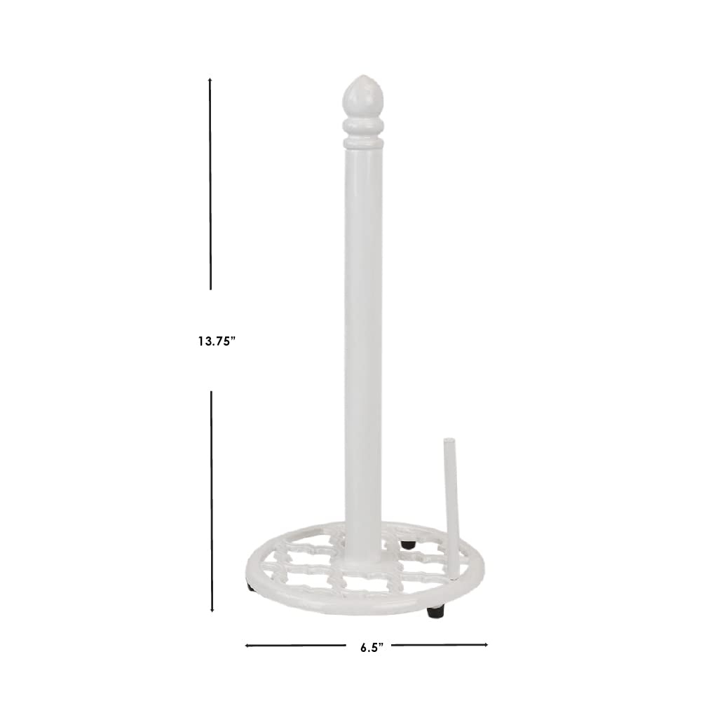 Lattice Design Cast Iron Paper Towel Holder - White Countertop Kitchen Organizer with Tear-Arm & Non-Skid Feet | Perfect for Kitchen Counter, Office Desk, Bathroom & RV | Home Basics