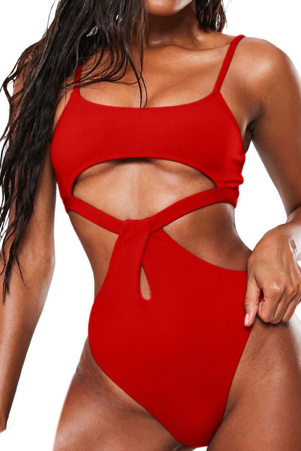 Almaree Women's Sexy Spaghetti Strap Cutout High Leg One Piece Swimsuit - Summer Beachwear, Pool Party, Vacation Swimwear for Women