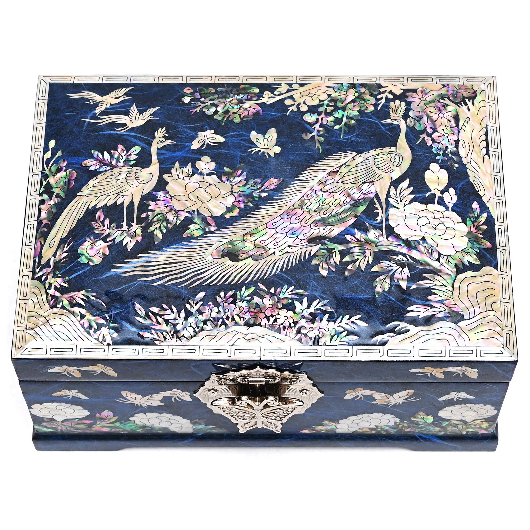 Elegant Mother of Pearl Jewelry Box with Multilevel Peacock Design - Perfect for Jewelry Storage, Gift Giving & Home Decor