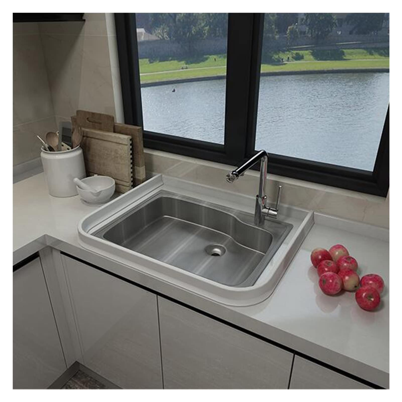 Premium Shower Water Stopper - 6.5cm High Water Blocking Strip for Sink, Bathtub & Countertop - 280cm/110.2in White Threshold Water Dam - Prevent Leaks in Bathroom, Kitchen & Laundry Areas