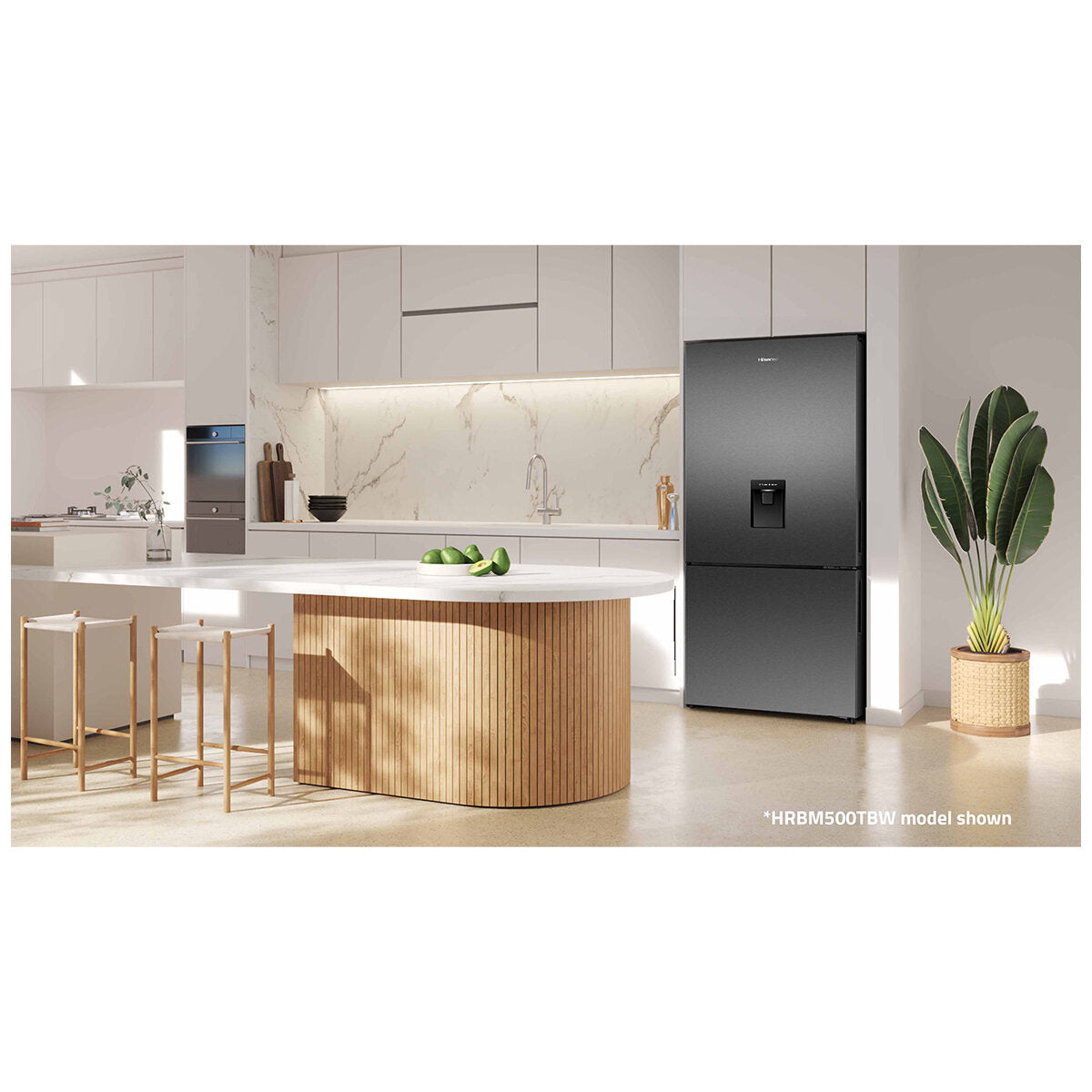 Brand New Hisense 500L PureFlat Bottom Mount Refrigerator with Non-Plumbed Water Dispenser - Dark Stainless Steel HRBM500TBW [3 Year Warranty] - Perfect for Modern Kitchens, Small Families & Energy-Efficient Homes