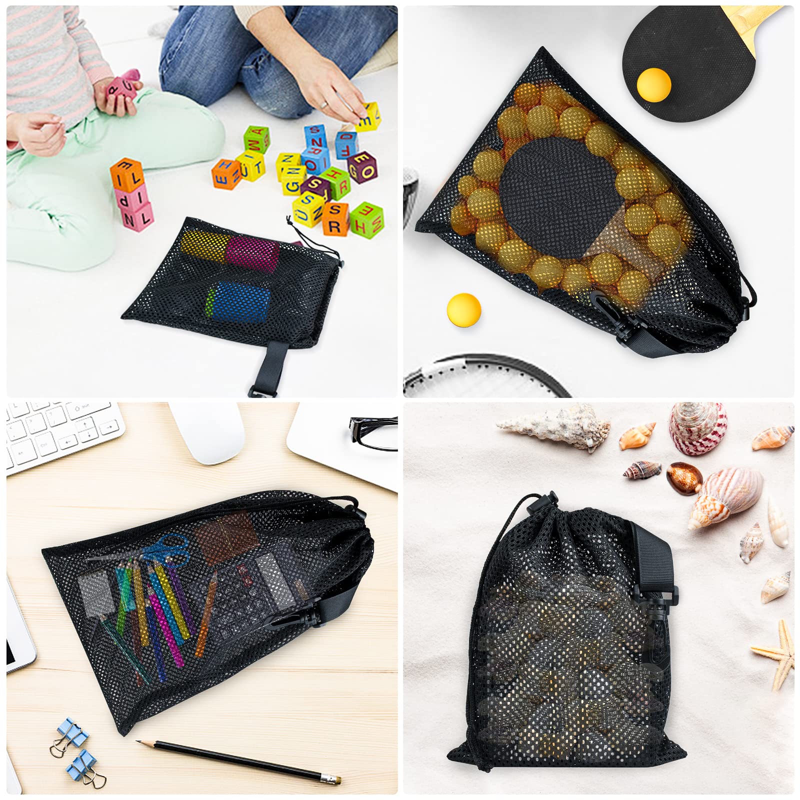 10 Pack Mesh Drawstring Bags with Clips - Durable Nylon Storage Pouches for Toys, Sports Gear & Outdoor Activities (11.8x15.7 Inches) - Perfect for Organizing, Travel & Camping Essentials