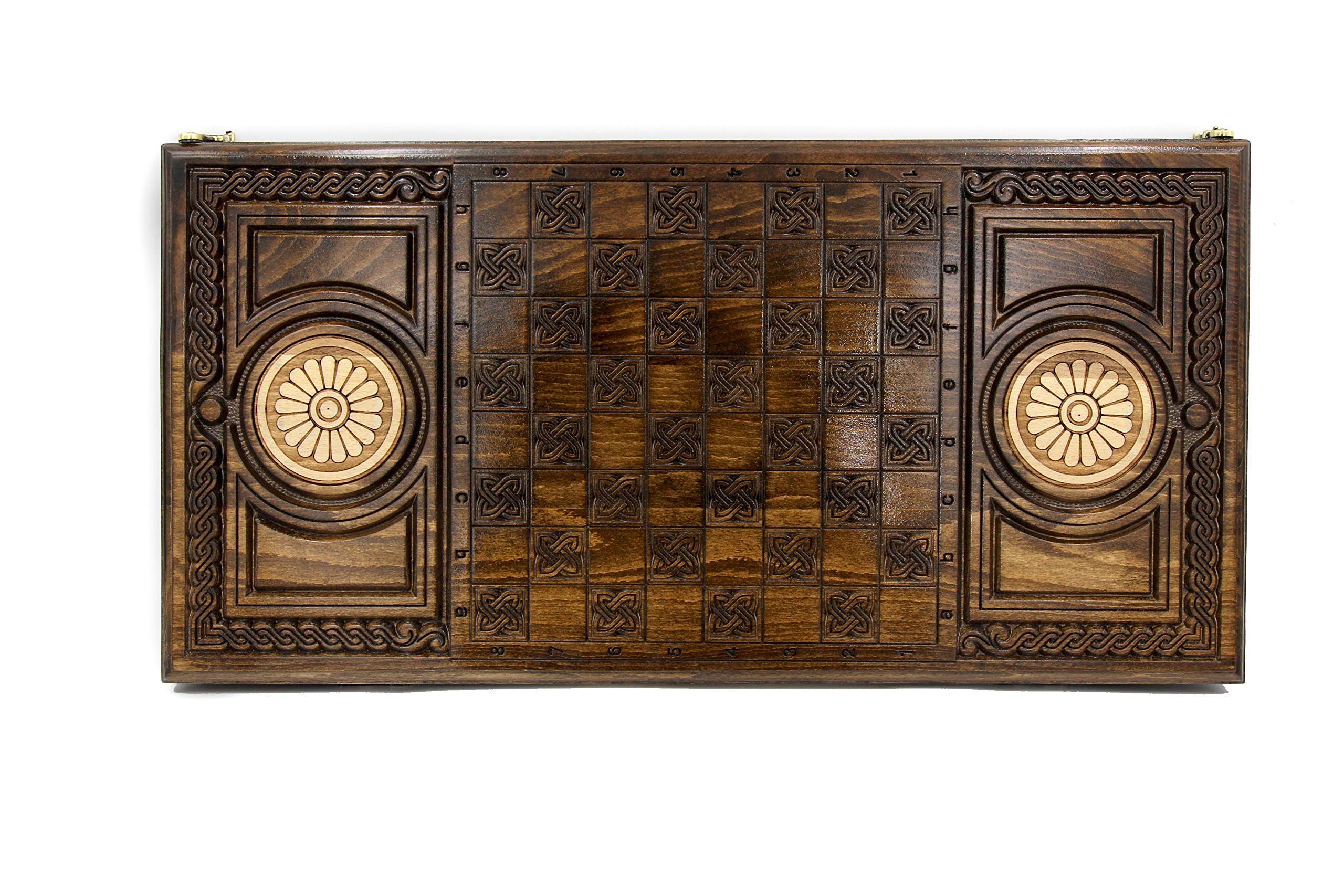 Handmade Wooden Backgammon Board Game - Armenian Nardi Nardy Set with Floral Carvings | Perfect for Checkers, Chess & Table Games | Great Gift for Game Nights & Home Decor