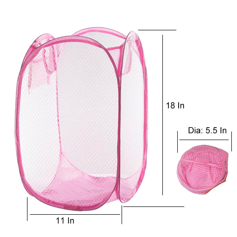 Foldable Mesh Laundry Hamper, 2-Pack Portable Clothes Basket for Bedroom, Kids Room, College Dorm & Travel - Blue & Pink | Space-Saving Storage Solution for Home & On-The-Go