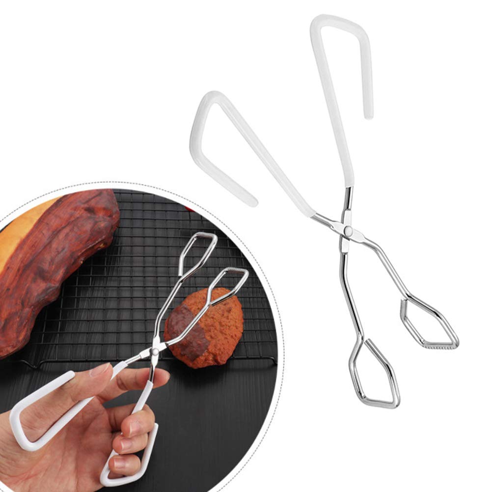 DOITOOL 2-Piece Stainless Steel BBQ Grill Tongs - Heat Resistant Food Clamp for Bread, Meat & Vegetables - Perfect for Outdoor Grilling, Camping & Kitchen Use (Black & White)