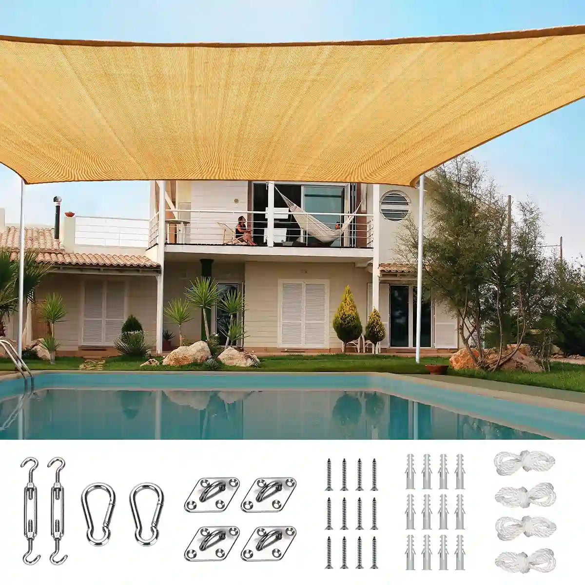 24' x 24' Square Shade Sail - UV Protection Outdoor Canopy for Patio, Garden, and Pool Area - Perfect for Sun Shade and Relaxation in Backyard
