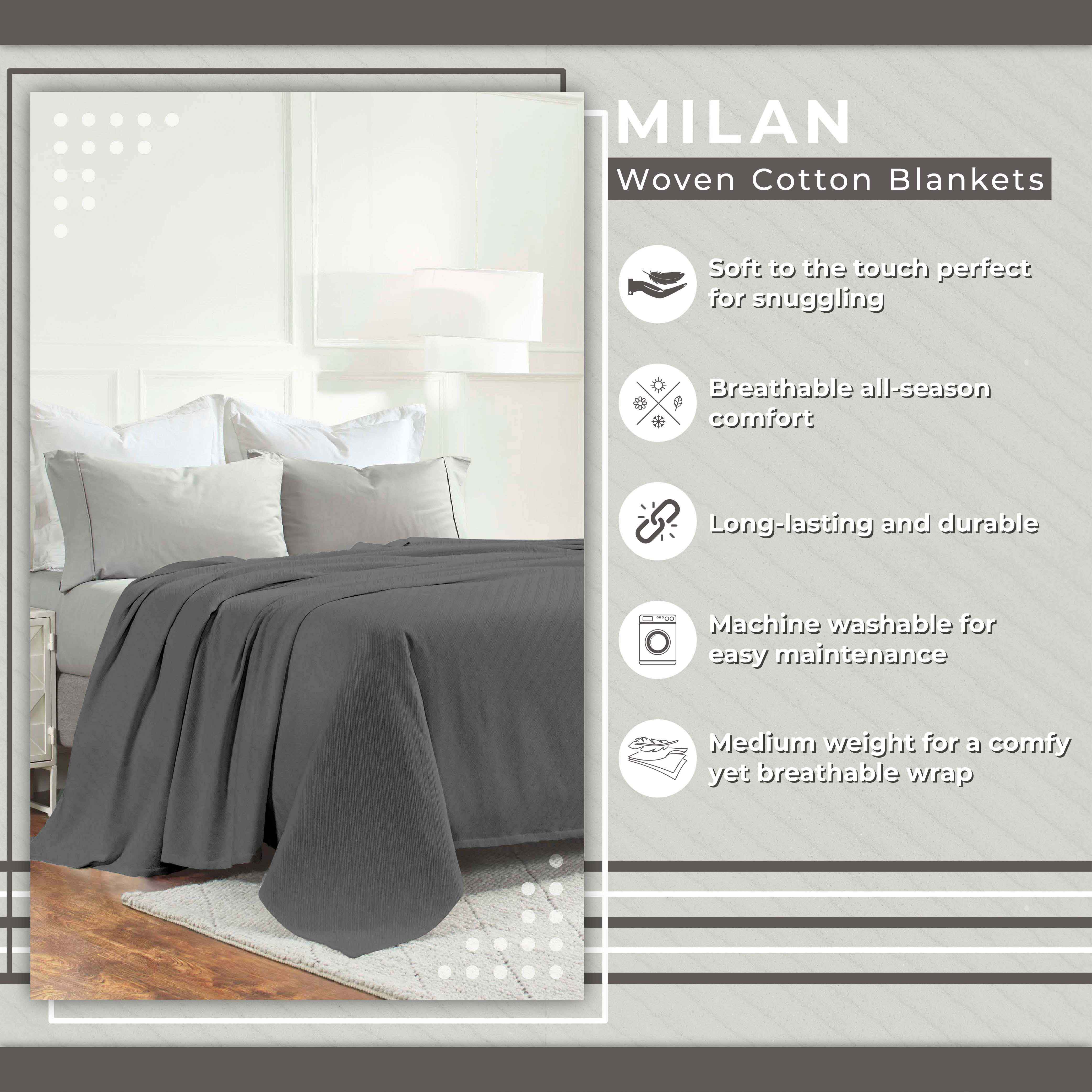 Soft Milan Cotton Textured Striped Lightweight Woven Blanket - Perfect for Sofa, Bed & Outdoor Picnics - Breathable & Cozy Throw