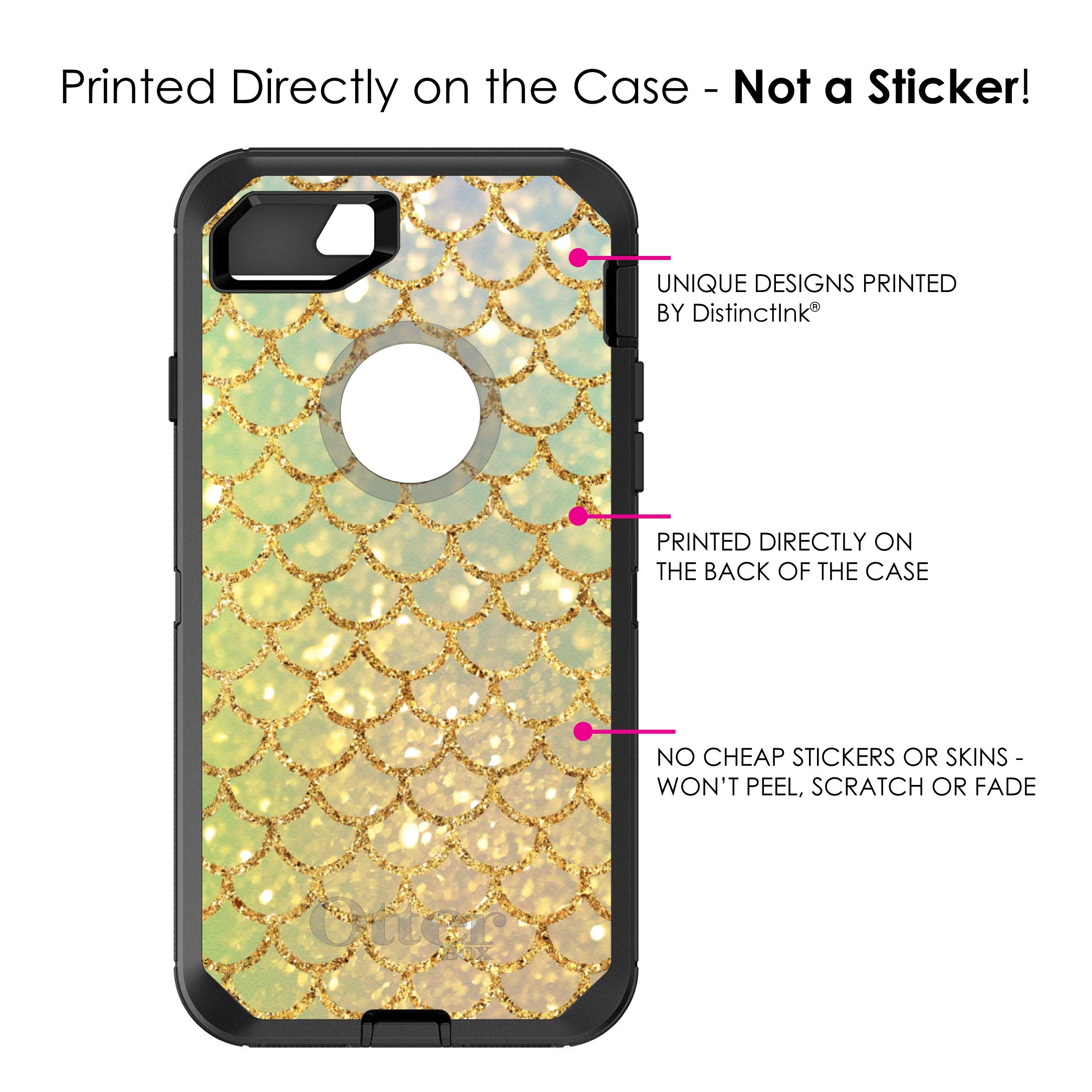 DistinctInk iPhone 7 Plus / 8 Plus Case (5.5 Inch) - Shockproof Protective Cover with Gold Green Mermaid Scales Design - Durable Replacement for OtterBox Defender - Perfect for Outdoor Activities, Travel and Daily Use