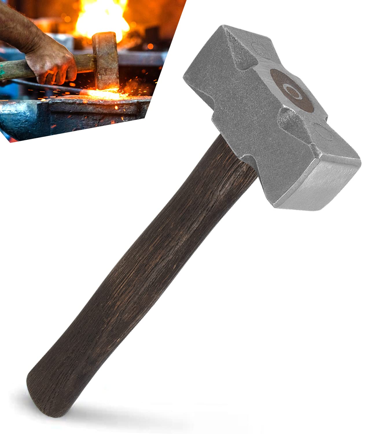 2.2LB Handmade Square Forge Hammer for Blacksmithing, Farrier & Knife Making - Professional Metalworking Tool for Shoeing Horses, Blade Crafting & DIY Forging Projects