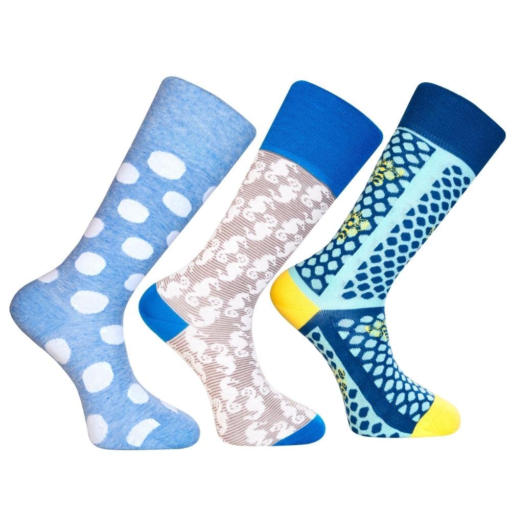Funky Dress Socks for Men - Colorful Business Casual Cotton Socks with Unique Patterns - 3 Pack Organic Socks Set - Perfect for Office, Gifts & Casual Wear