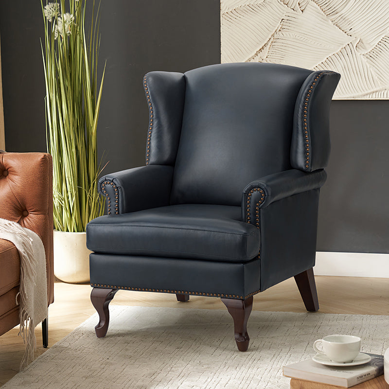 Premium Wilhelm Genuine Leather Armchair - Handcrafted Brown Leather Lounge Chair with Solid Wood Frame - Perfect for Living Room, Office & Study Spaces