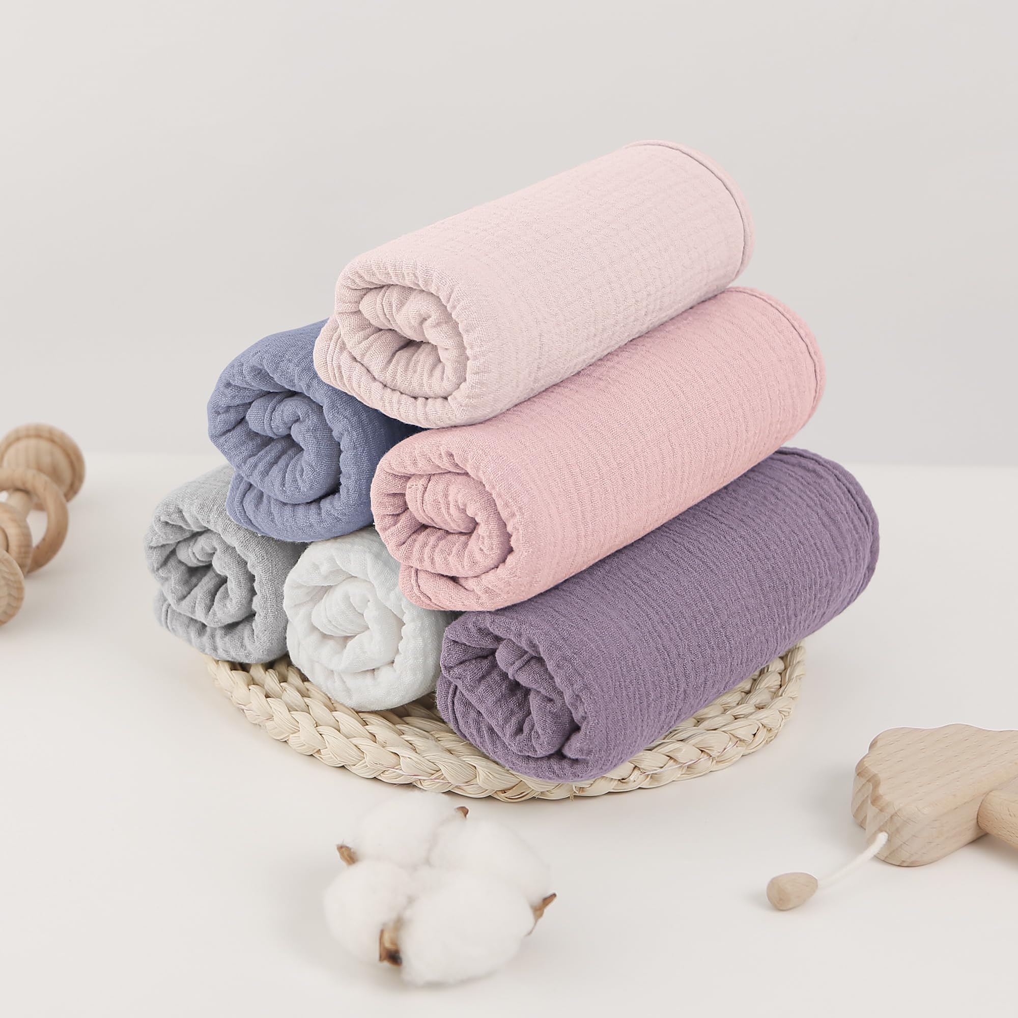 **Bearmoss Muslin Burp Cloths - 100% Cotton Baby Burping Clothes for Newborns (6 Pack, 20x10in) | Ultra Soft & Absorbent for Boys & Girls | Perfect for Feeding, Spit-Up & Messy Moments**