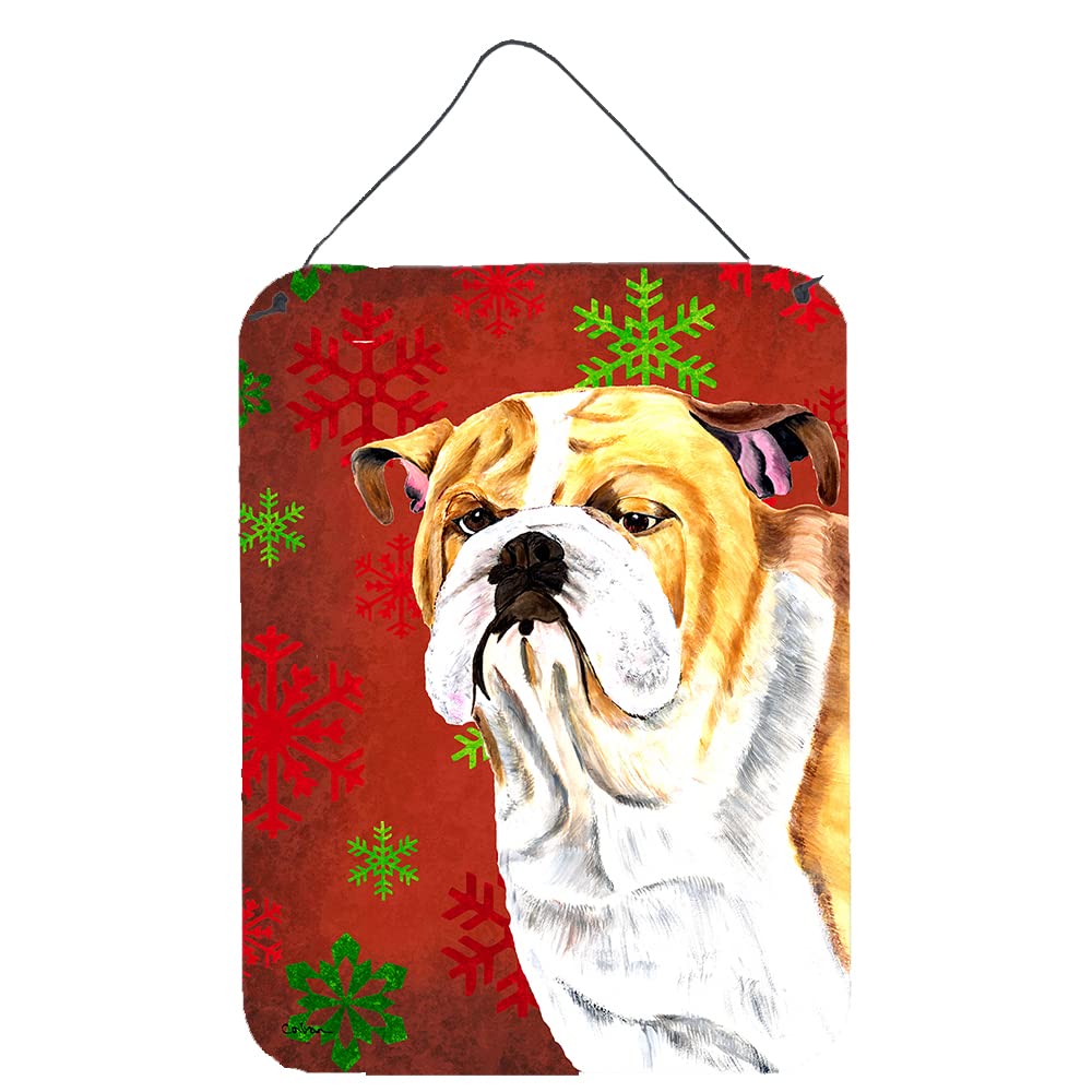 Caroline's Treasures English Bulldog Holiday Metal Sign - Red & Green Snowflakes Christmas Wall Decor for Kitchen, Bar, Bathroom, Front Door | Perfect for Festive Home Decor & Gifts