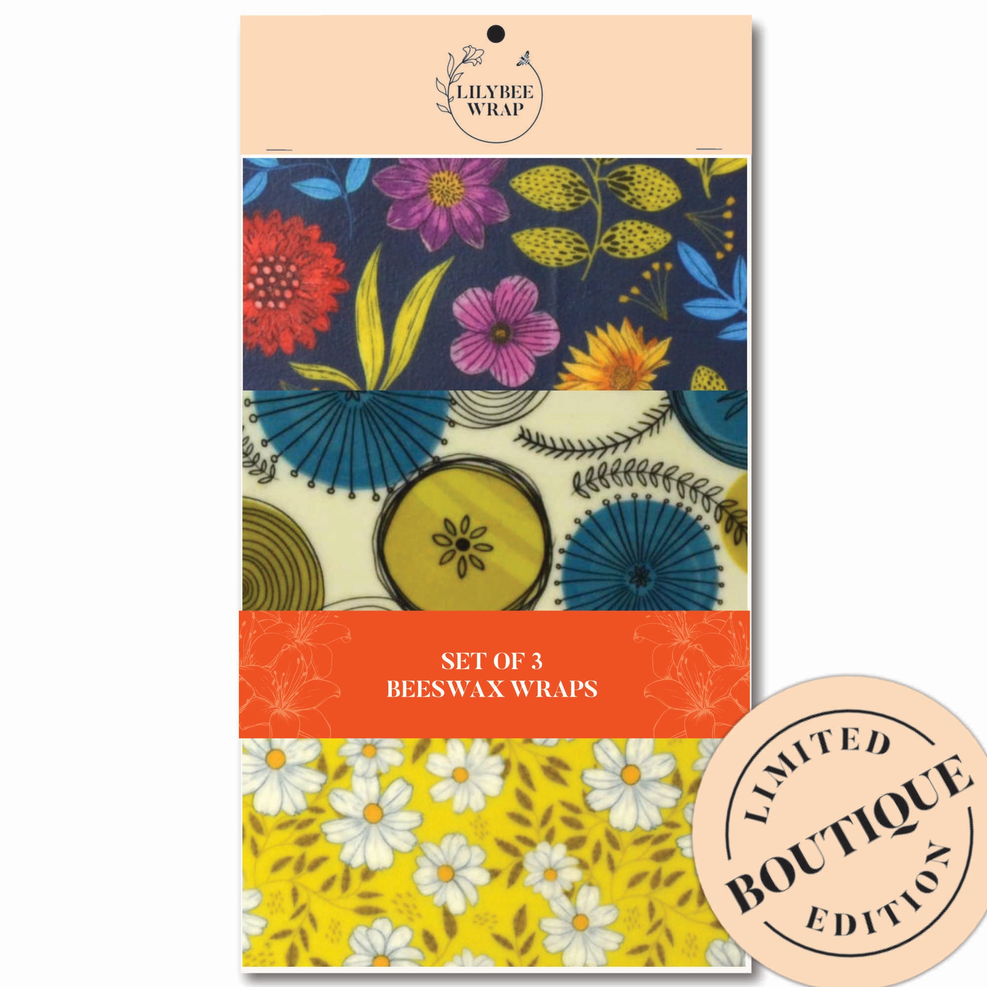 Eco-Friendly Beeswax Food Wraps Set of 3 - Reusable Vintage Moonlight Design for Sustainable Food Storage | Perfect for Sandwiches, Fruits & Leftovers