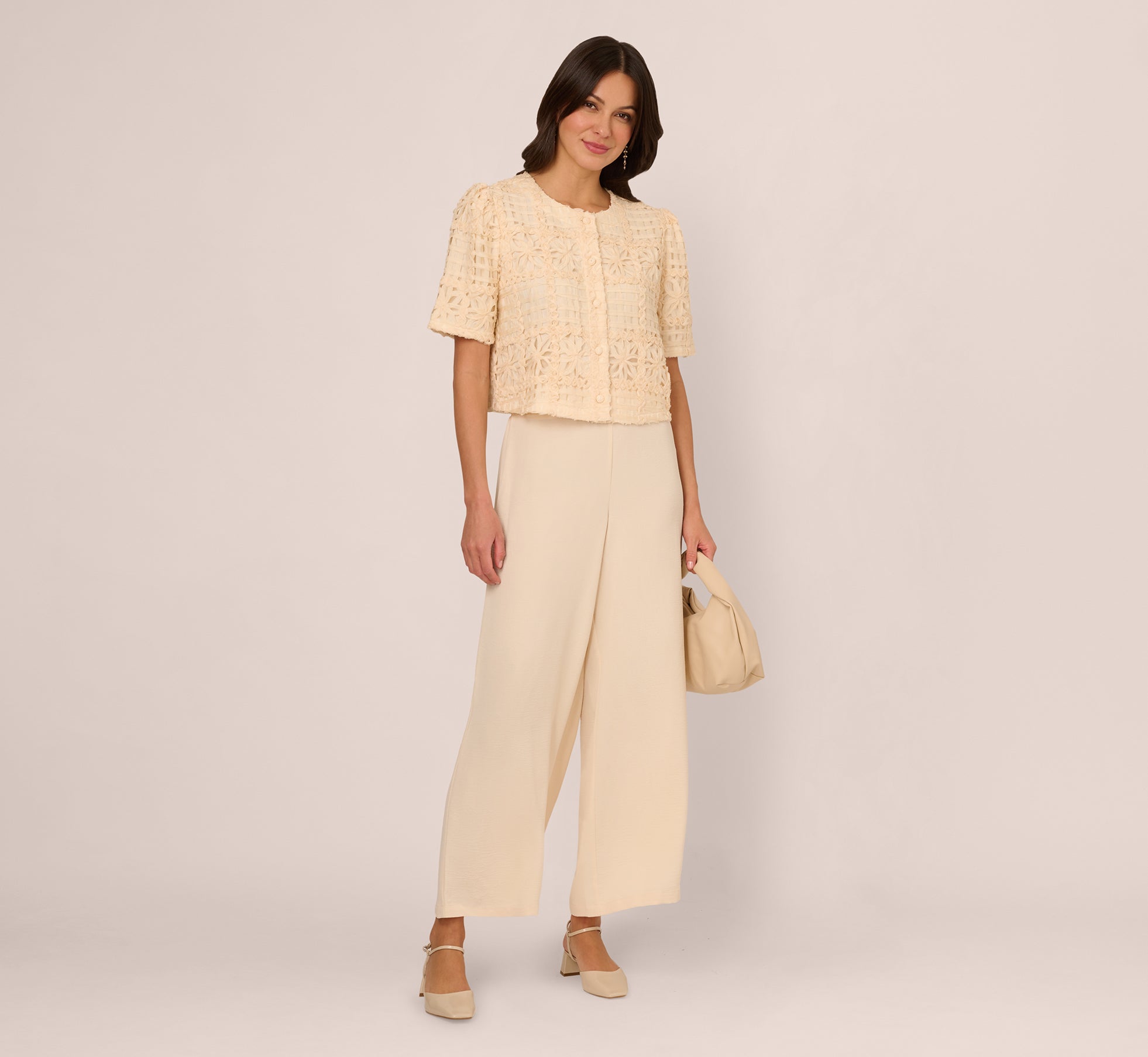 Elegant Short Sleeve Chiffon Soutache Jacket in Cannoli Cream - Perfect for Summer Weddings, Garden Parties & Casual Outings