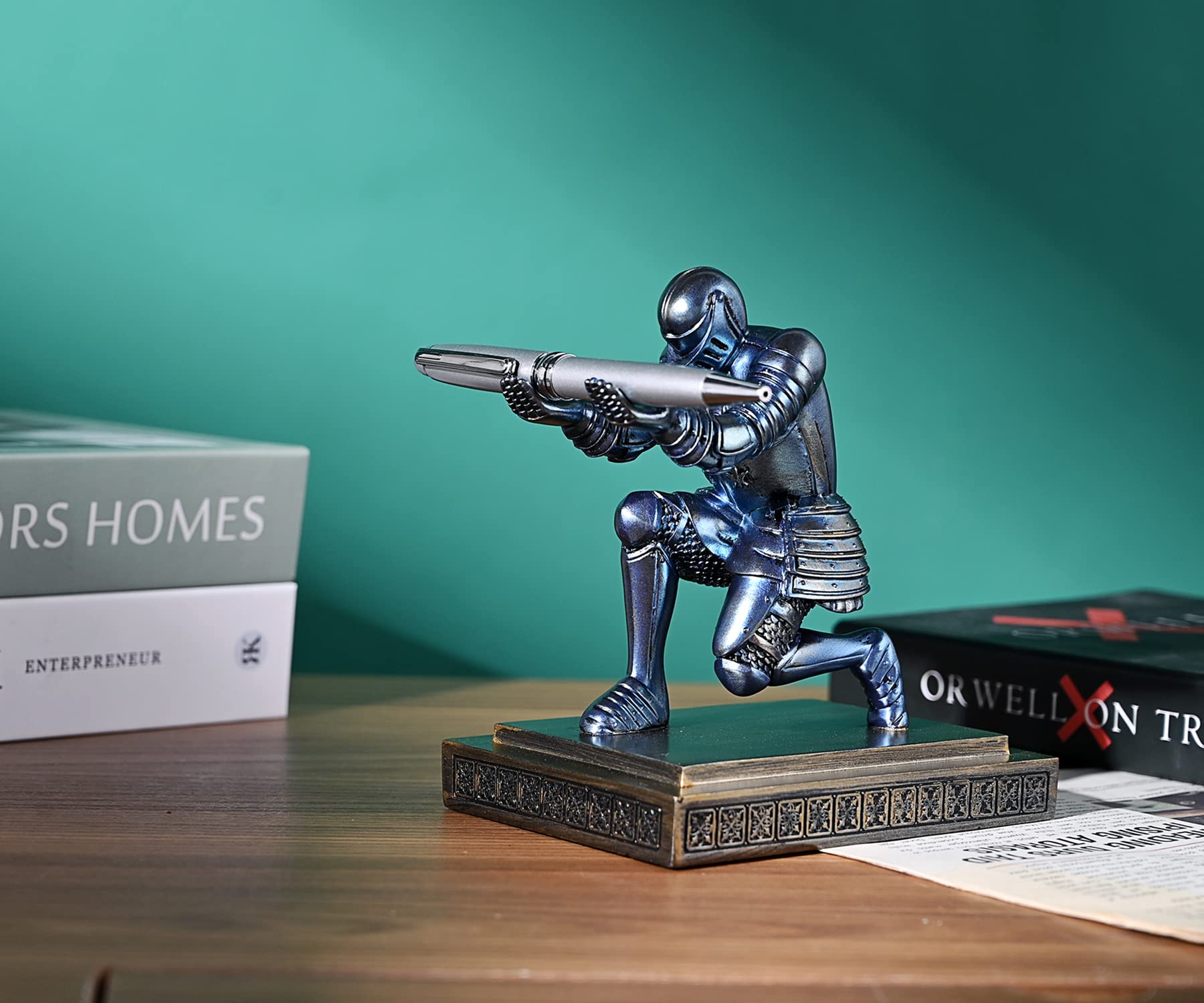 Premium Resin Knight Pen Holder & Desk Organizer - Elegant Pencil Stand with Free Fancy Pen for Office & Home Use - Perfect Gift for Writers & Professionals (Blue) | Ideal for Office Desks, Study Rooms & Gift Giving