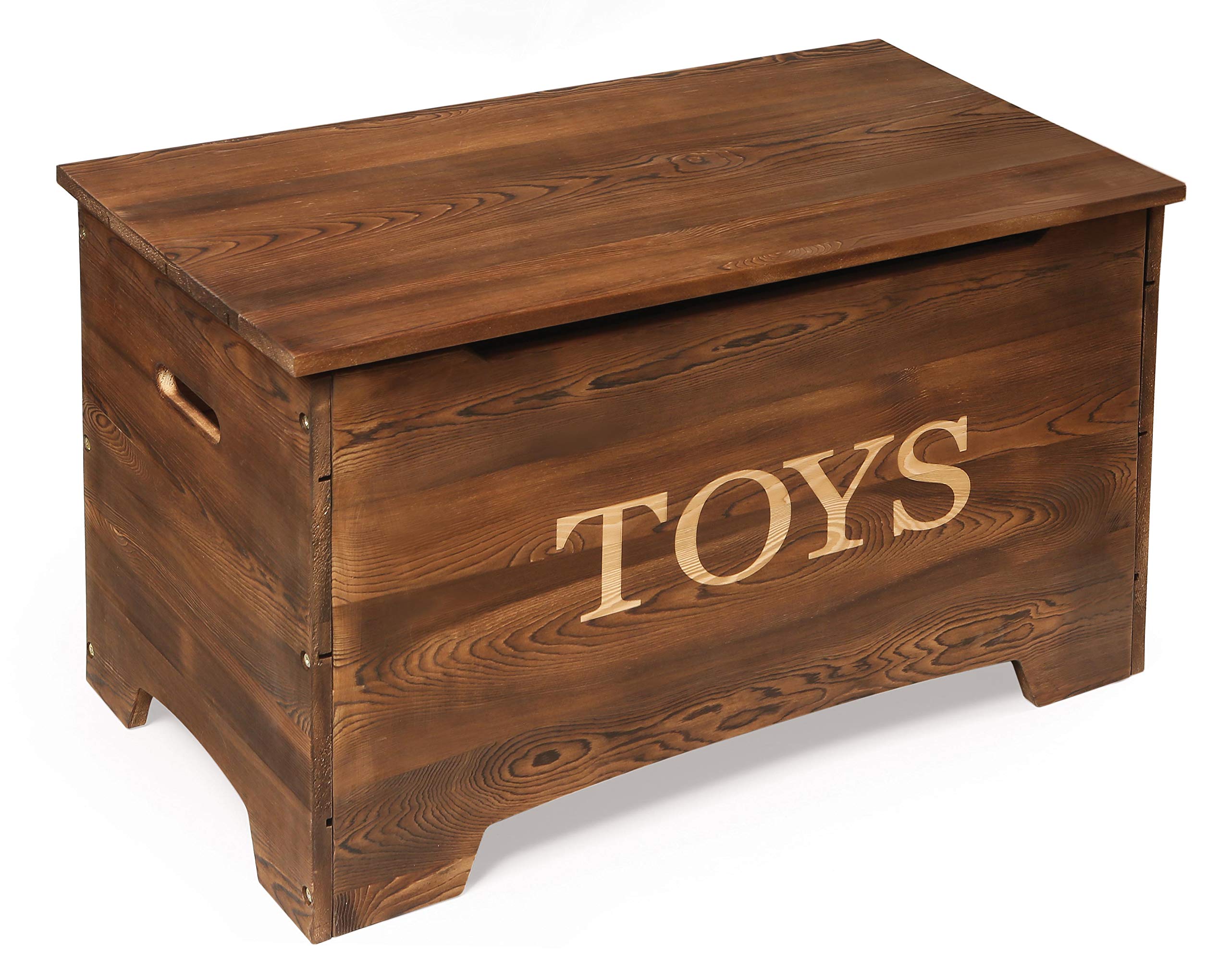 Badger Basket Rustic Solid Wood Toy Box in Caramel Brown – Safe & Customizable Kids Toy Storage Organizer | Perfect for Nursery, Playroom & Bedroom Organization