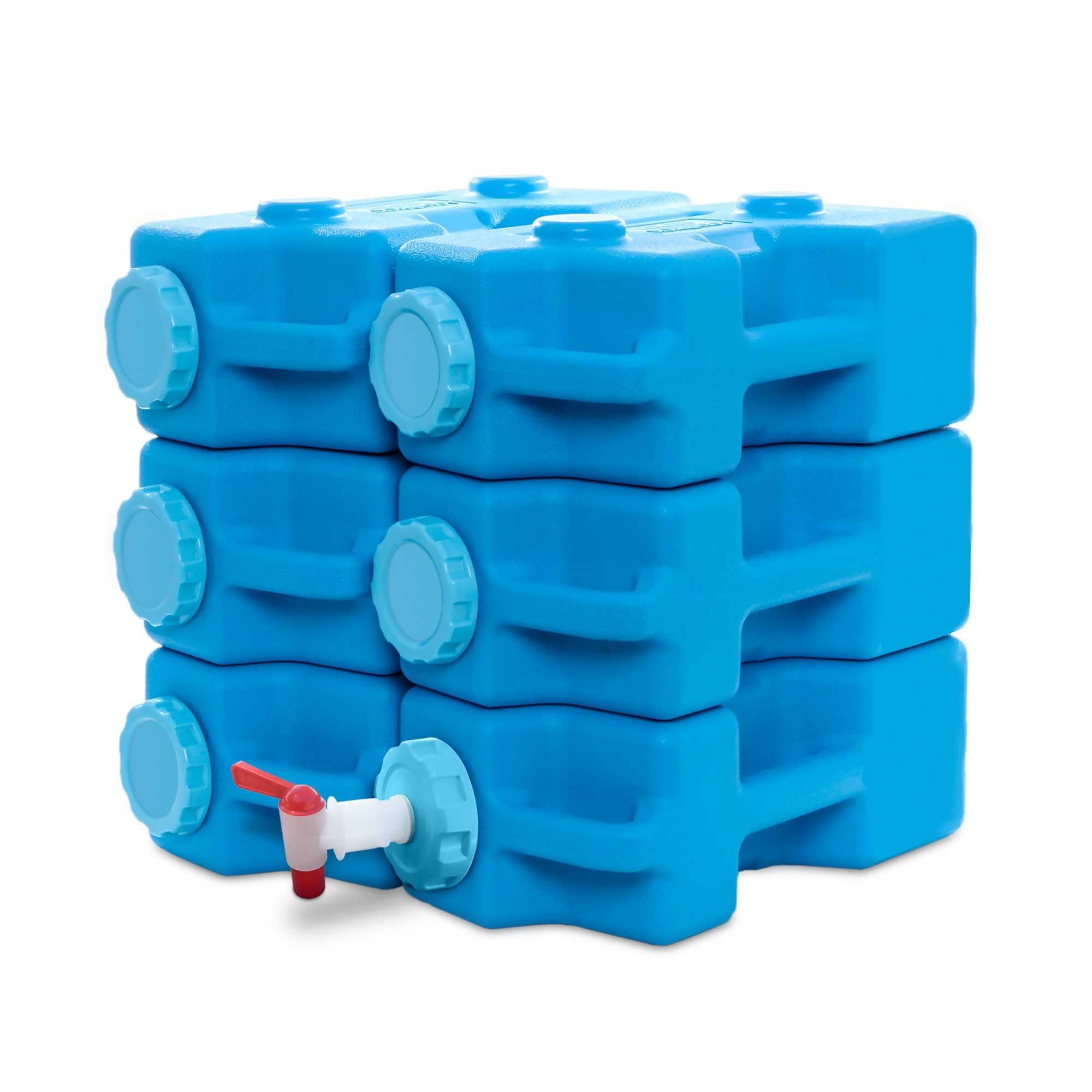AquaBrick 3 Gallon Emergency Water Storage Containers with Ventless Spigot - 100% Leak Proof, Stackable & Portable for Long Term Water and Food Storage (20 lbs Capacity) - Perfect for Camping, Emergency Preparedness, and Outdoor Adventures (6-Pack with Spigot Included)