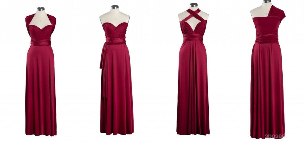 Elegant A-Line Burgundy Long Bridesmaid Dress - Multiway Styling for Weddings & Formal Events | WG1228
