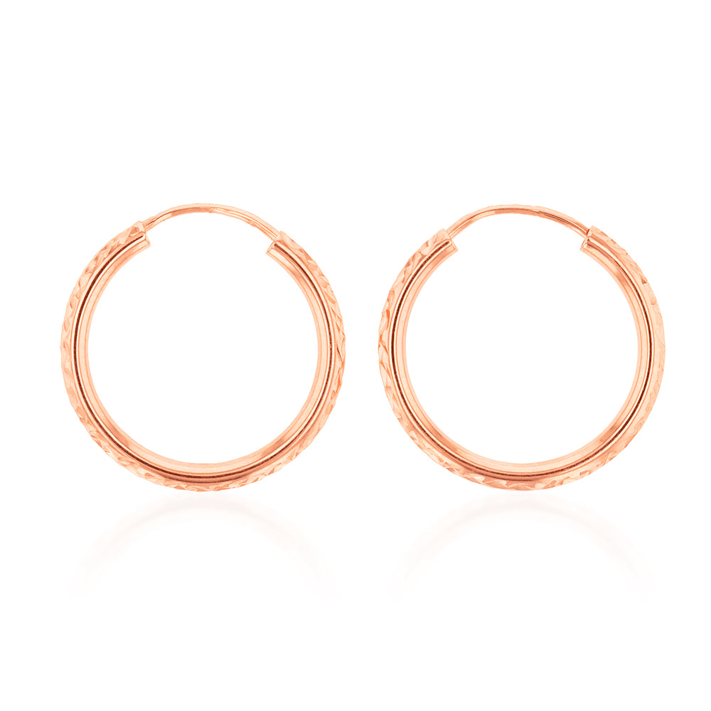 9ct Silver Filled Rose Gold Diamond Cut 15mm Sleeper Hoop Earrings for Women - Hypoallergenic Everyday Jewelry for Sensitive Ears, Perfect for Sleeping, Work & Casual Wear
