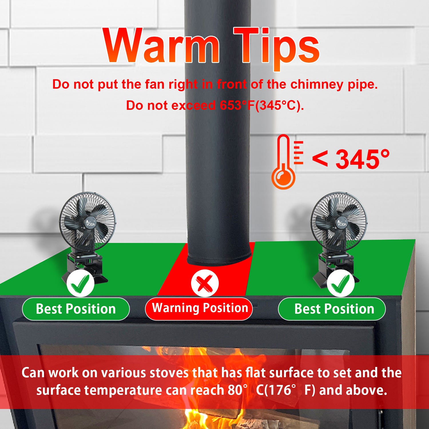 Eco-Friendly Heat Powered Oscillating Stove Fan with Shell Protection - Silent & Efficient for Wood Stoves, Fireplaces & Home Heating - VDSF695RB